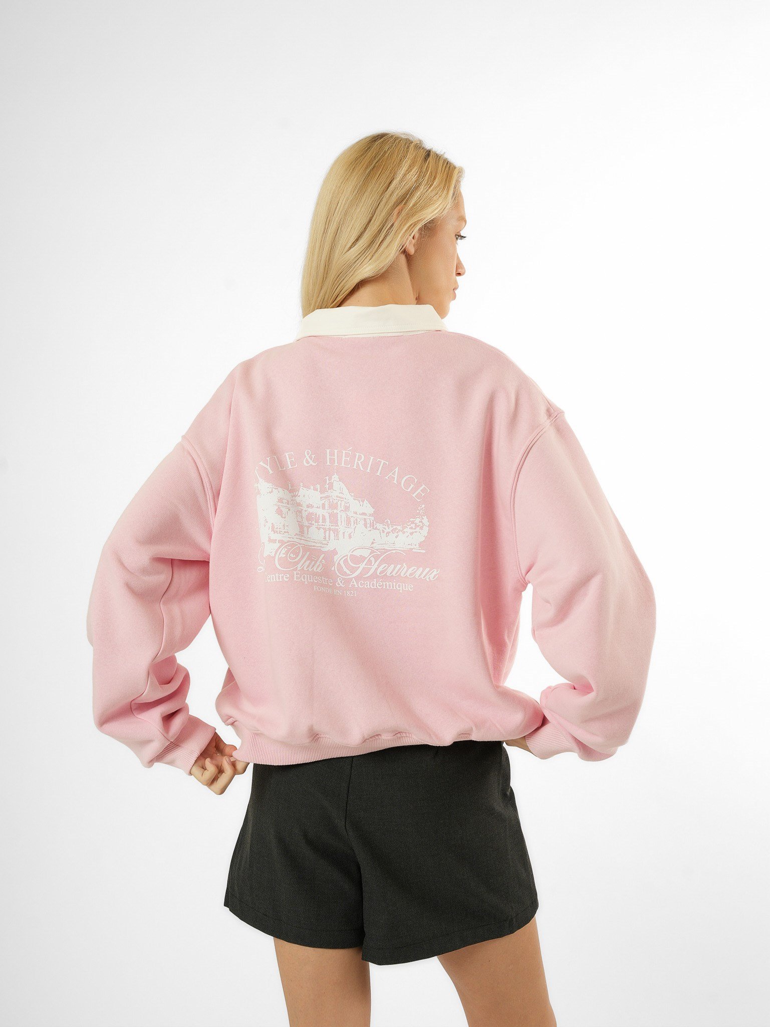 Baskılı Şardonlu Sweatshirt Toz Pembe