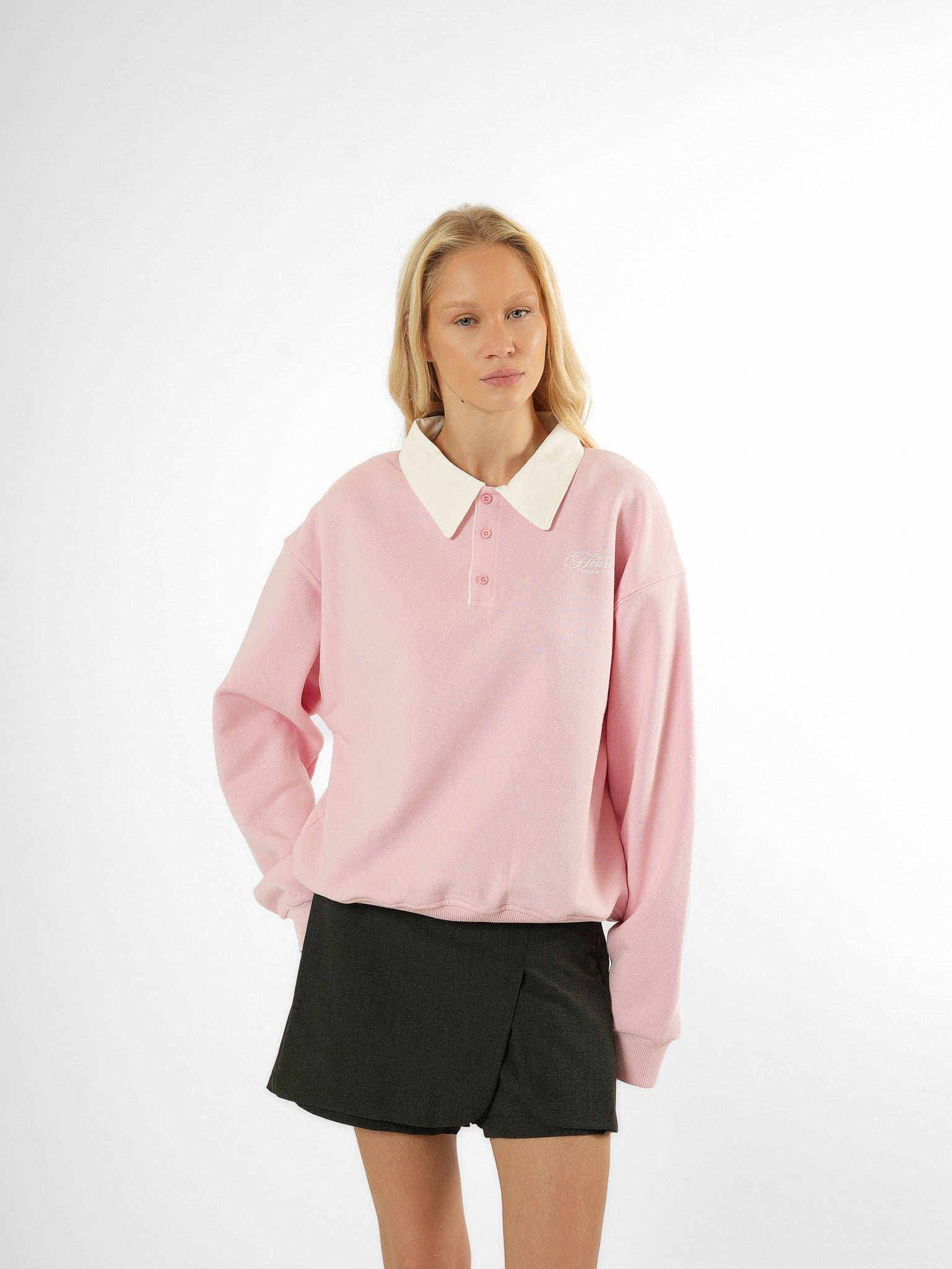 Baskılı Şardonlu Sweatshirt Toz Pembe