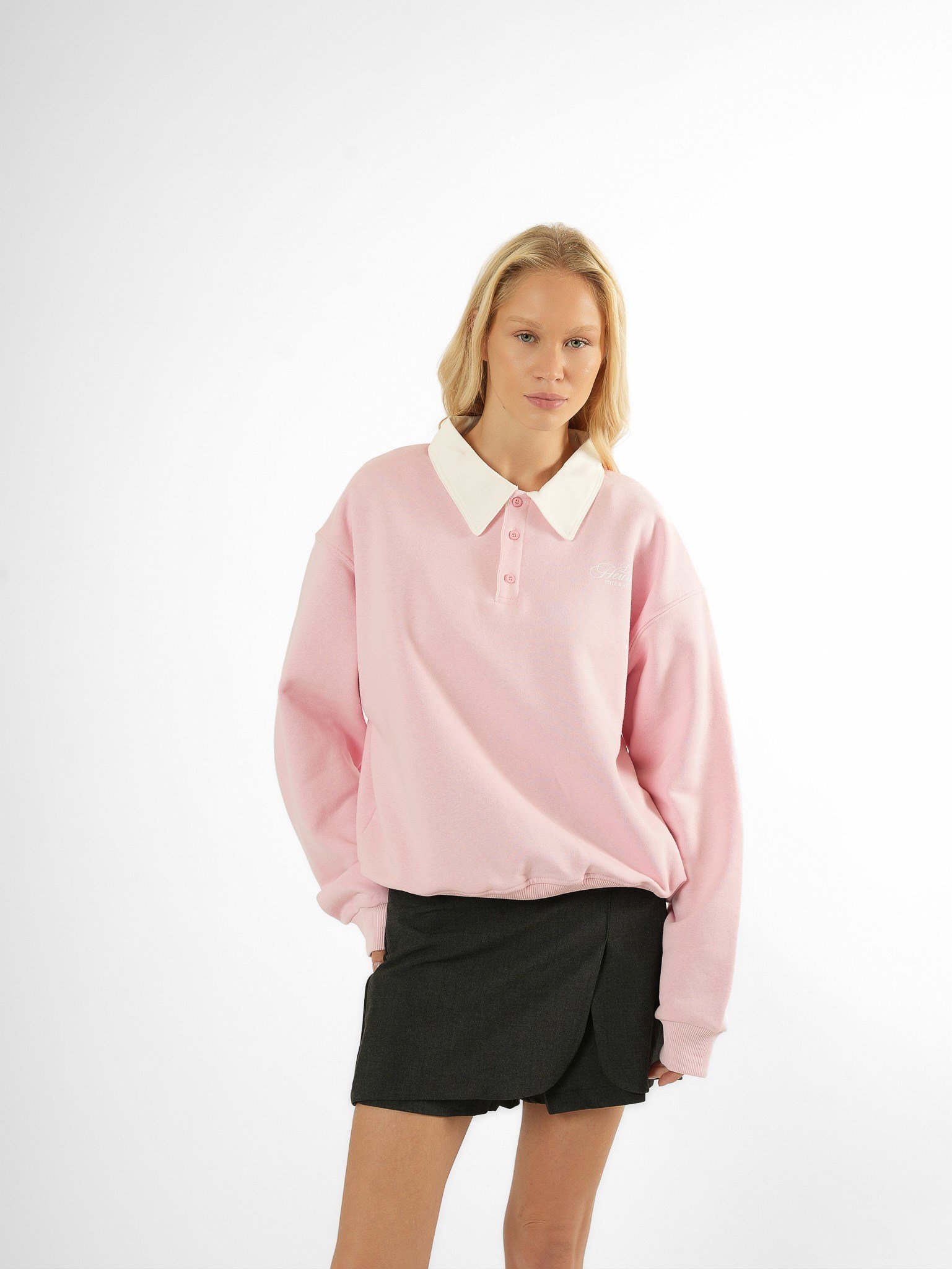 Baskılı Şardonlu Sweatshirt Toz Pembe