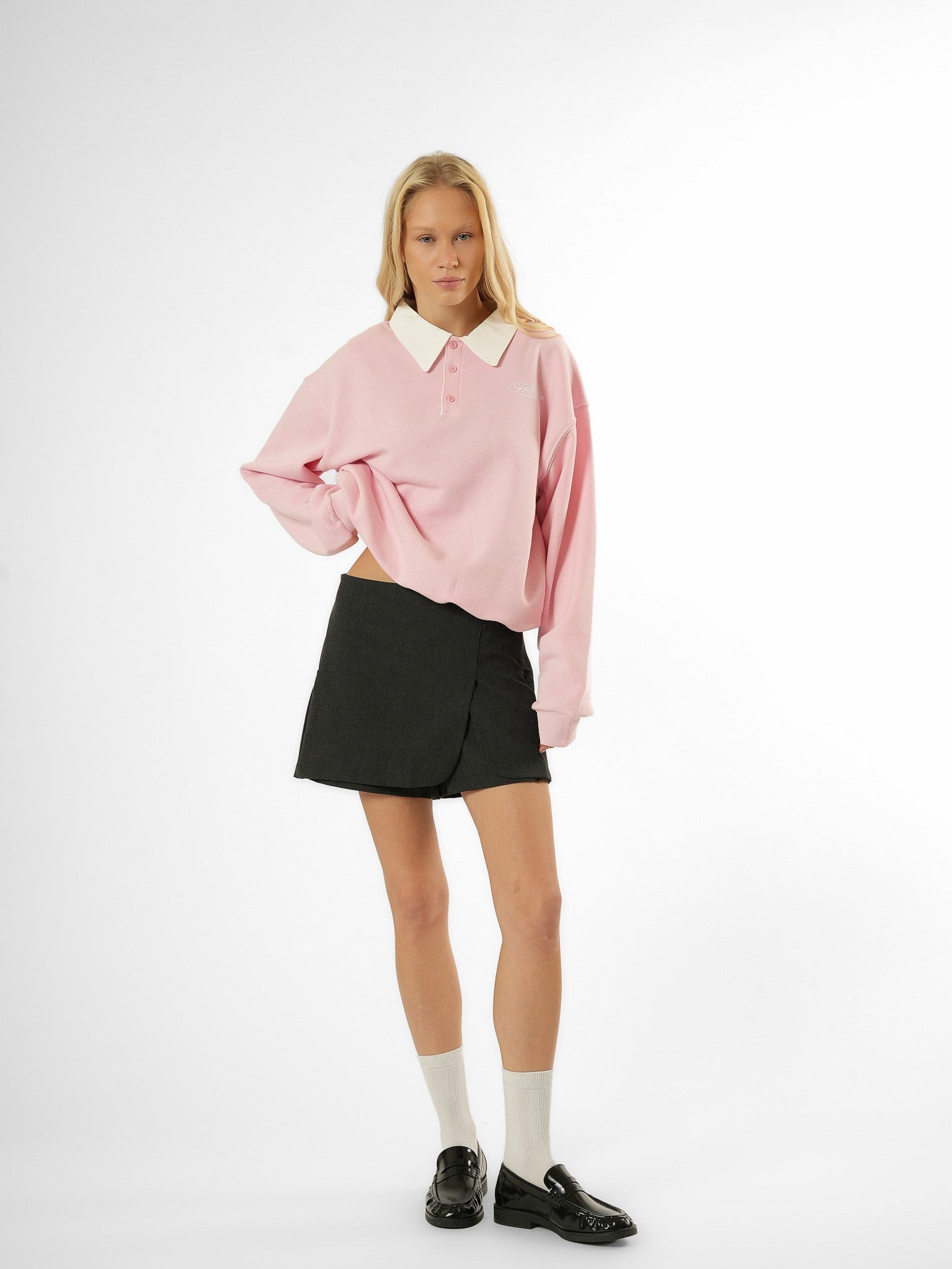 Baskılı Şardonlu Sweatshirt Toz Pembe