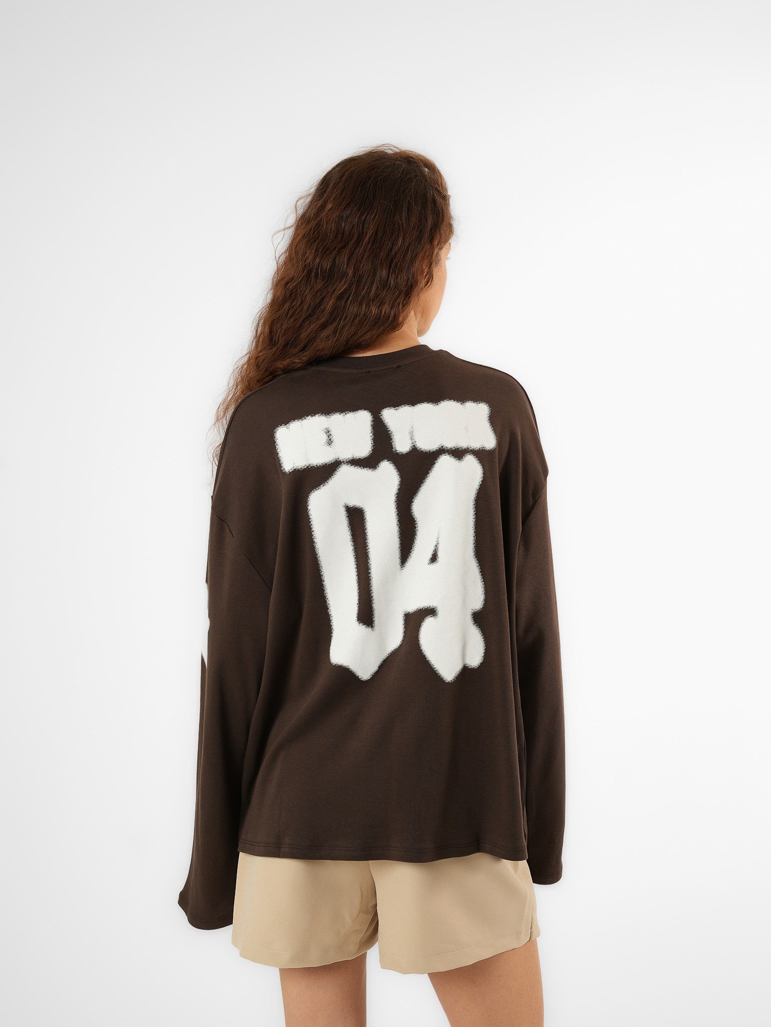 Baskılı Uzun Kol T-shirt Acı Kahve