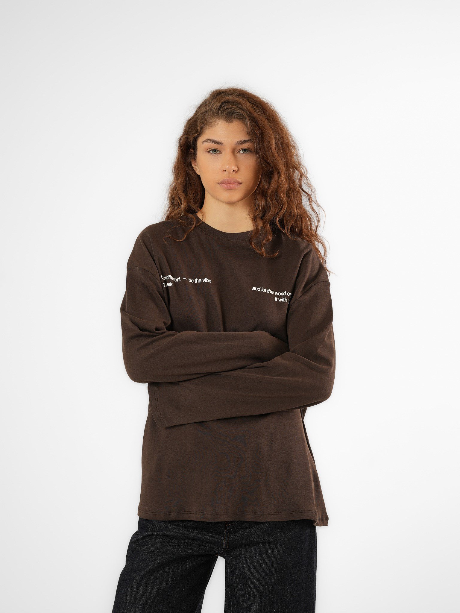 Baskılı Uzun Kol T-shirt Acı Kahve