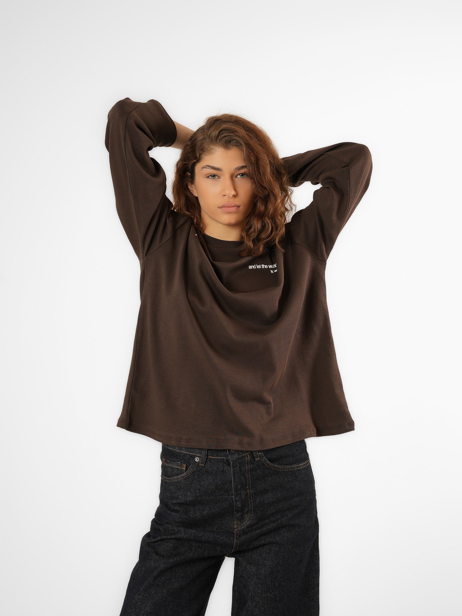 Baskılı Uzun Kol T-shirt Acı Kahve
