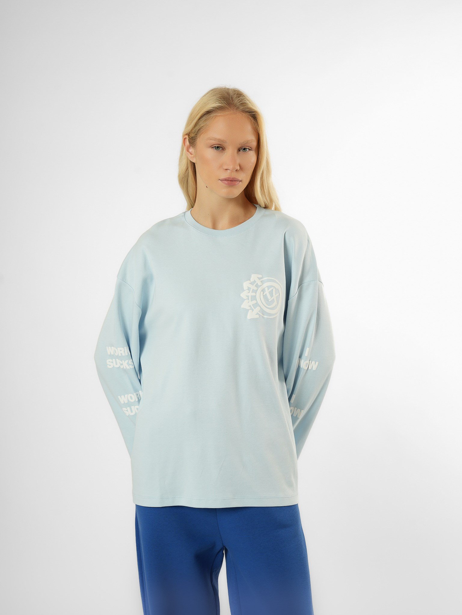 Baskılı Uzun Kol T-shirt Bebe Mavi