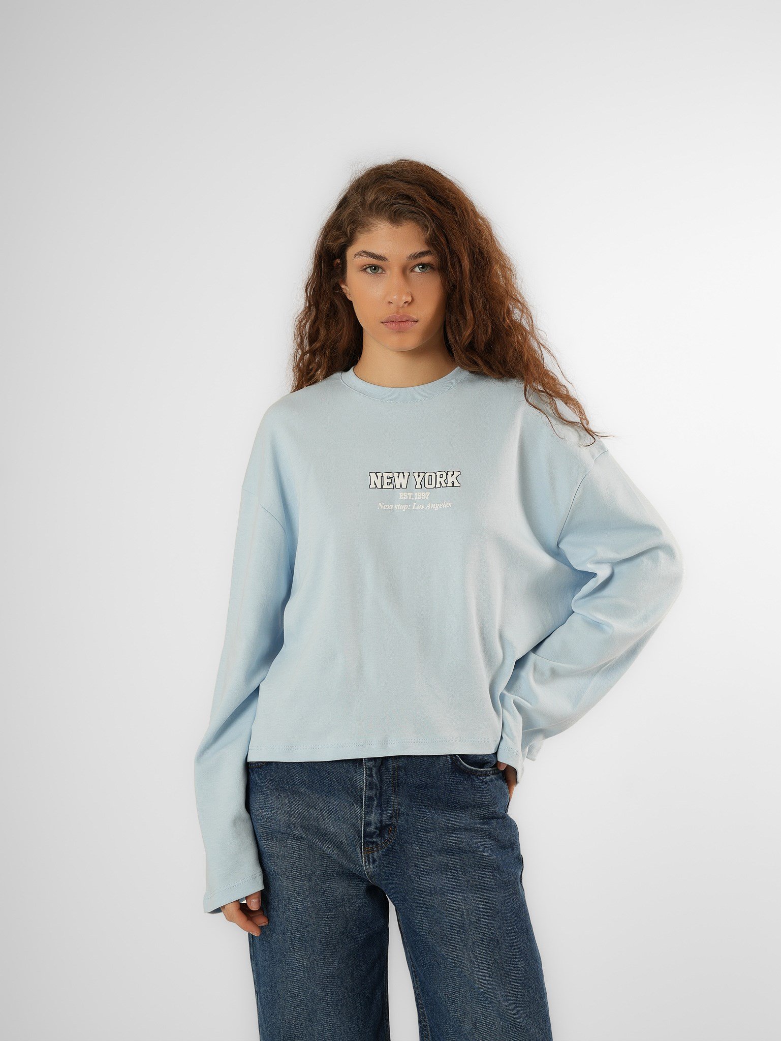 Baskılı Uzun Kol T-shirt Bebe Mavi