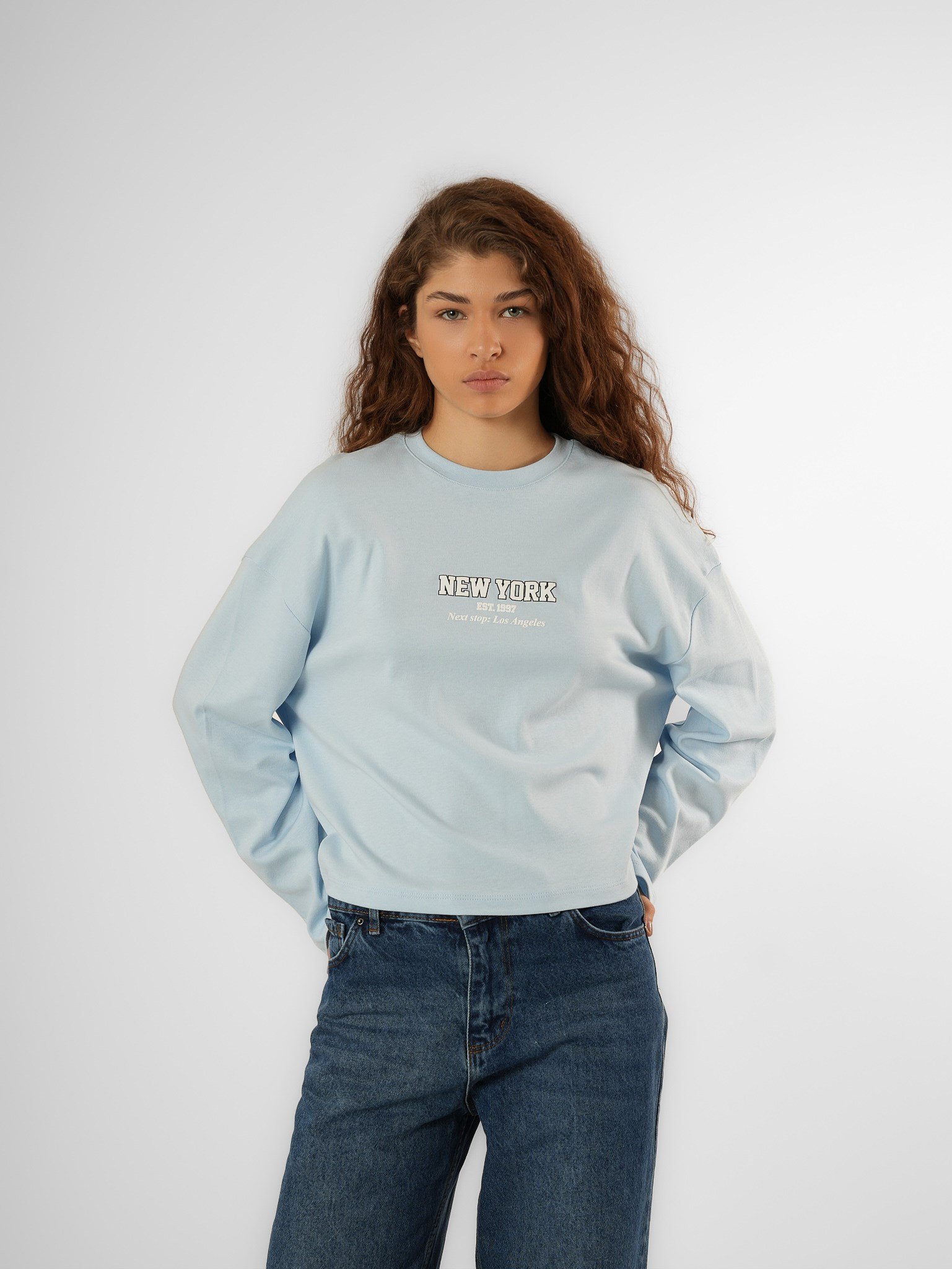 Baskılı Uzun Kol T-shirt Bebe Mavi