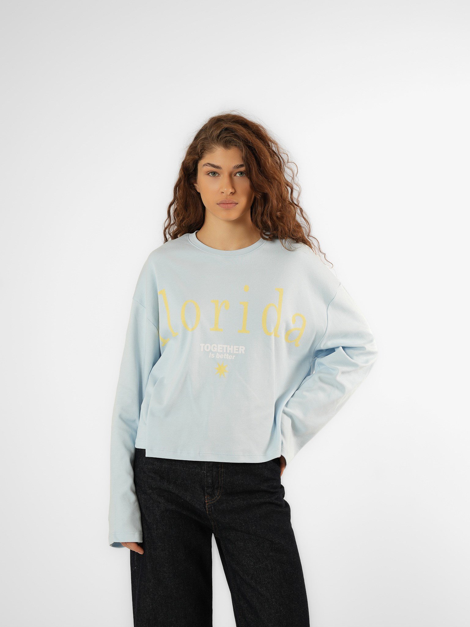Baskılı Uzun Kol T-shirt Bebe-Mavi