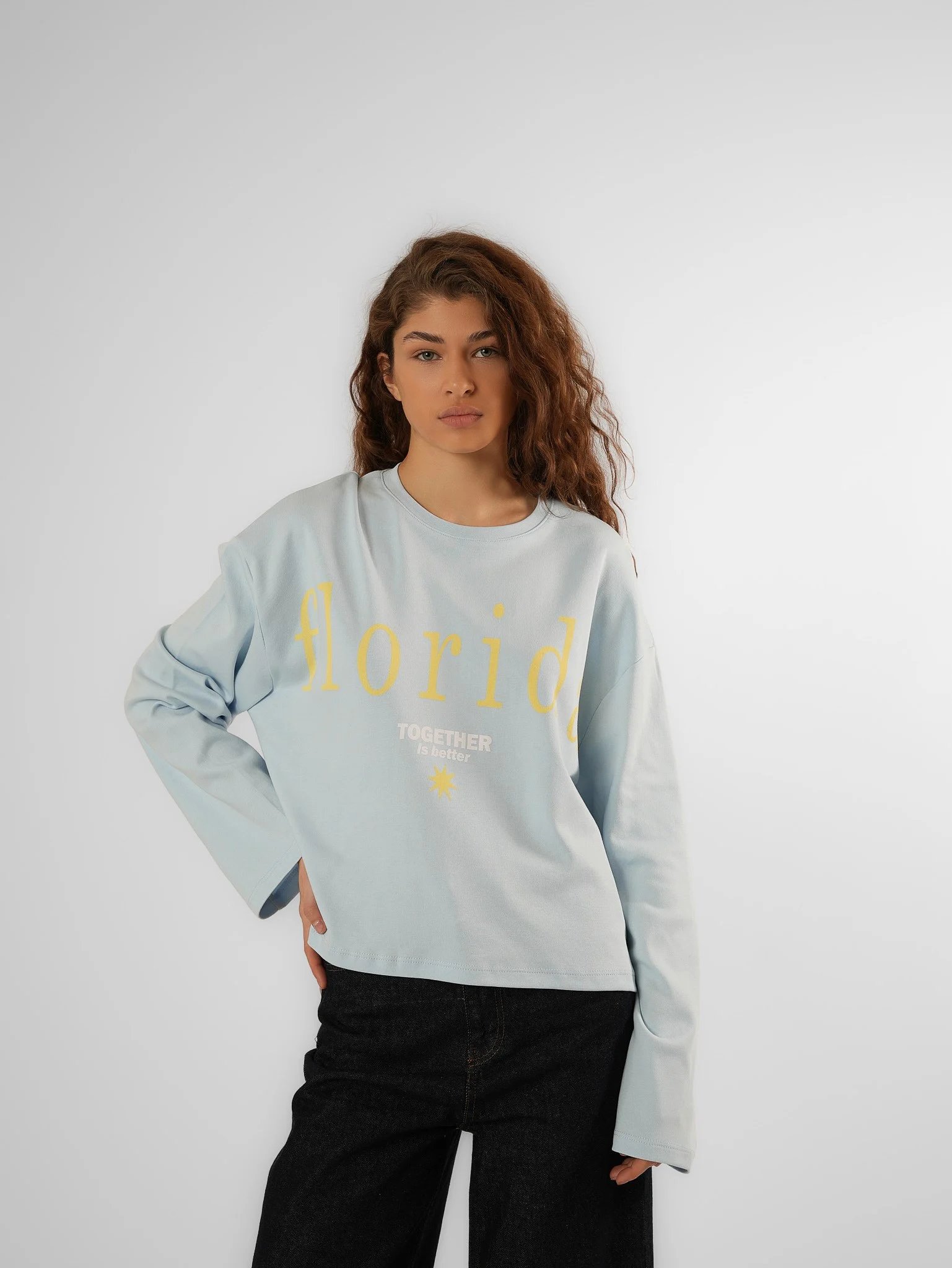 Baskılı Uzun Kol T-shirt Bebe-Mavi