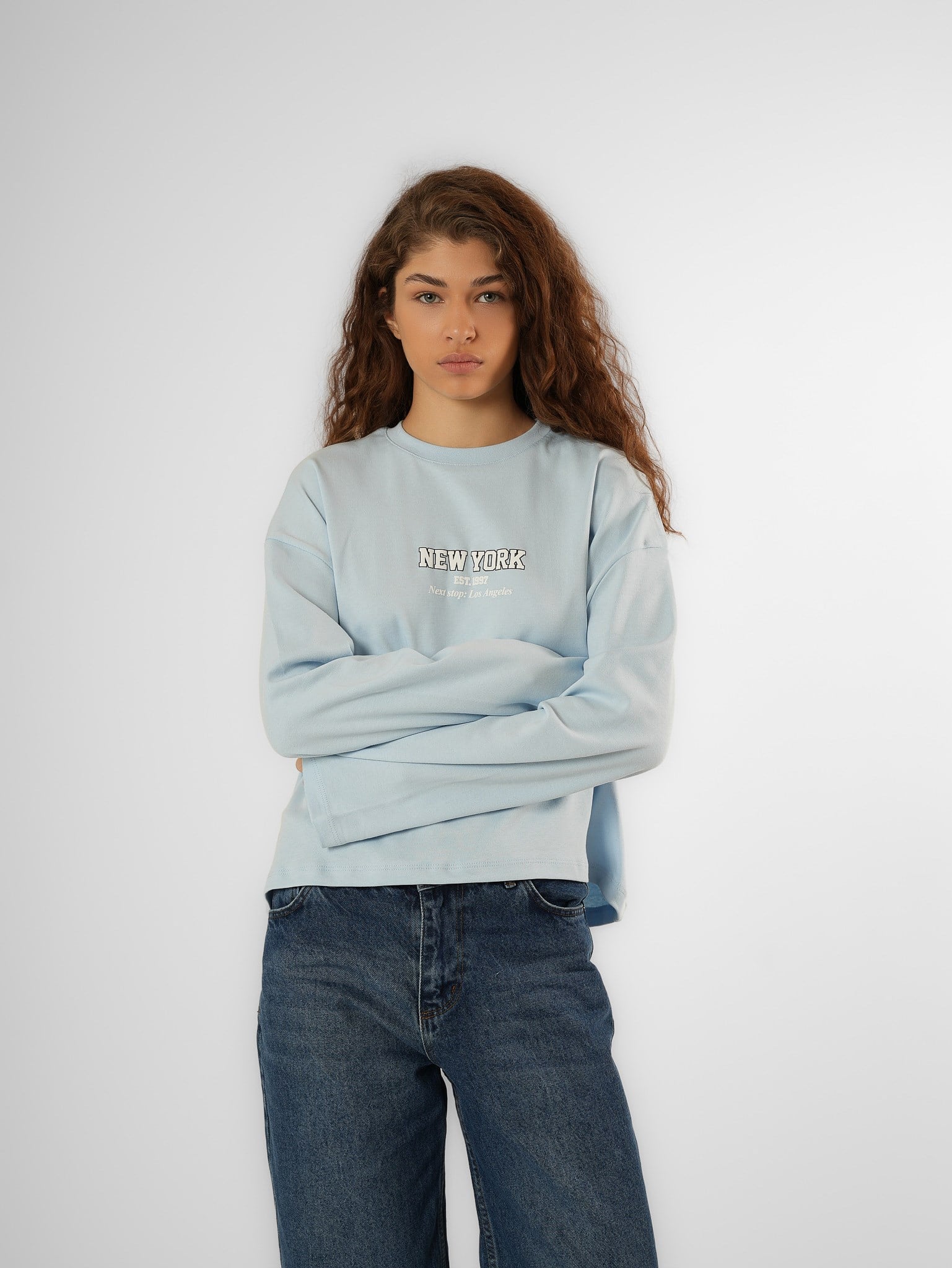 Baskılı Uzun Kol T-shirt Bebe Mavi
