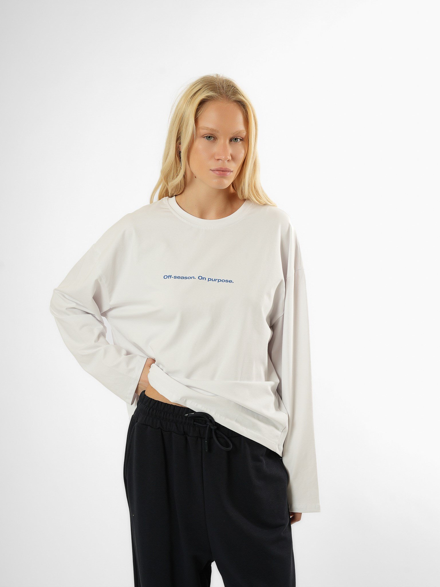 Baskılı Uzun Kol T-shirt Beyaz