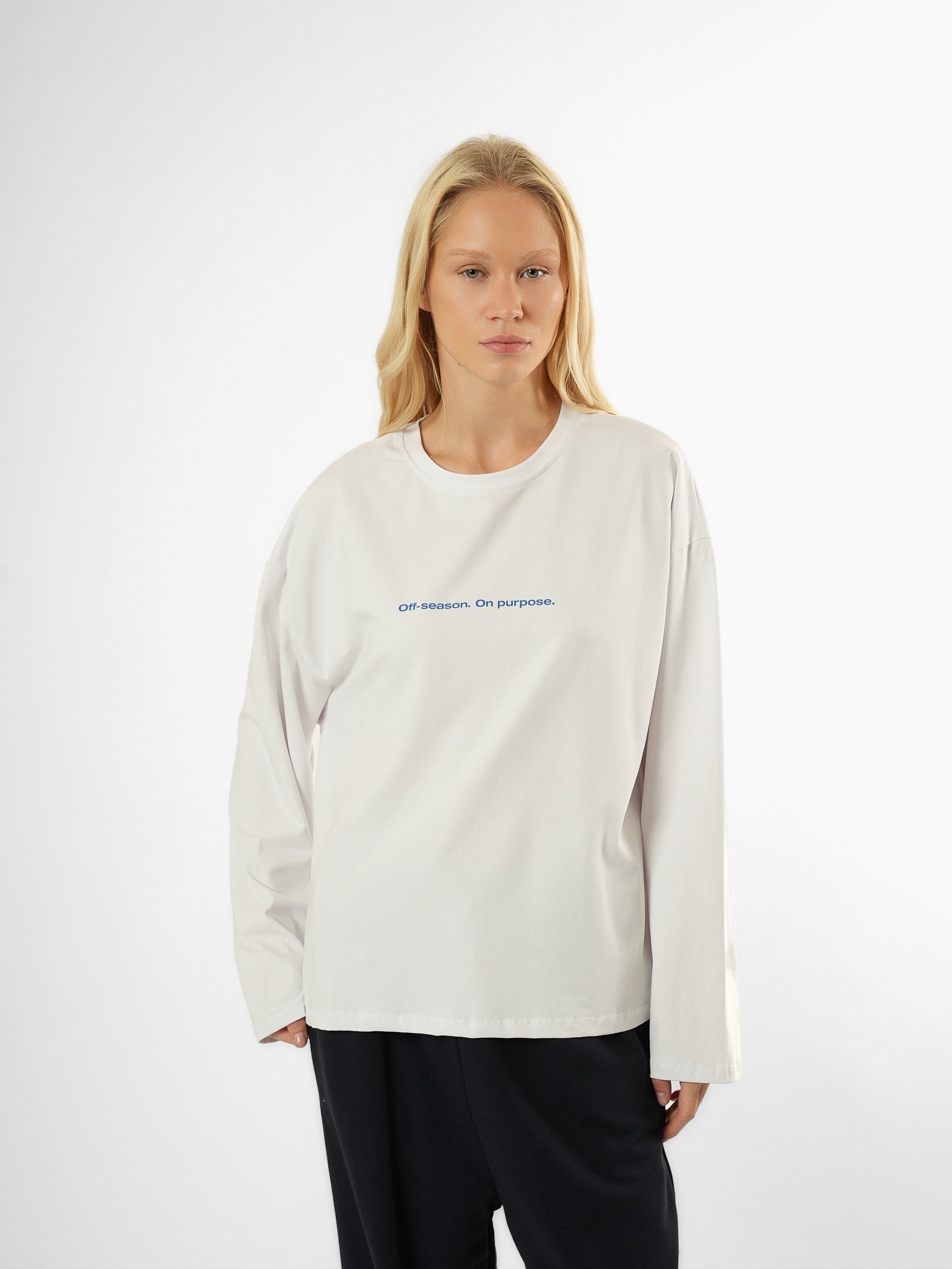 Baskılı Uzun Kol T-shirt Beyaz
