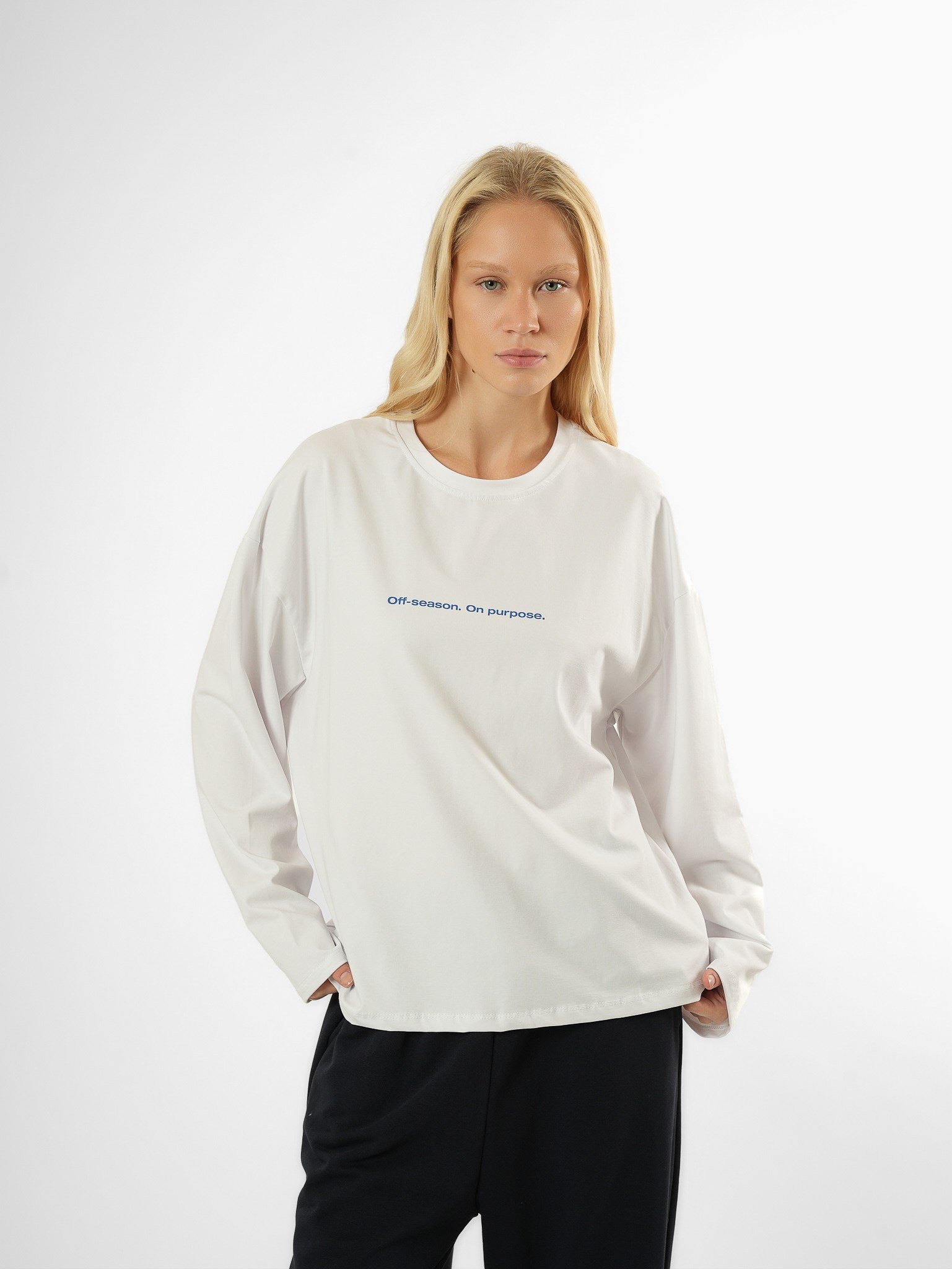 Baskılı Uzun Kol T-shirt Beyaz