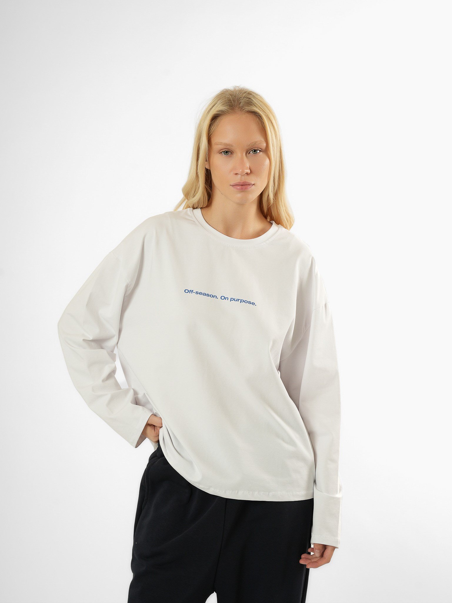 Baskılı Uzun Kol T-shirt Beyaz