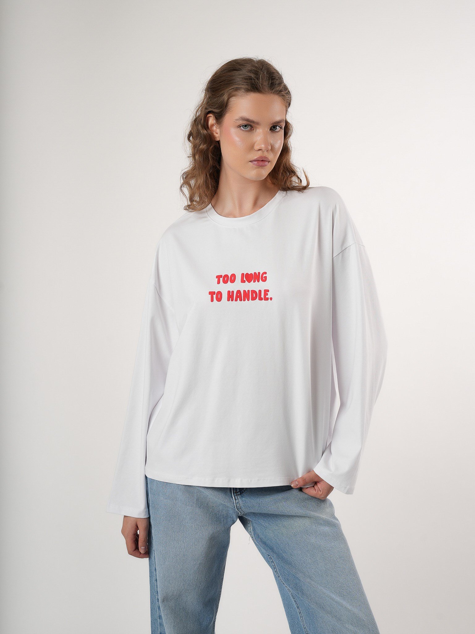 Baskılı Uzun Kol T-shirt Ekru
