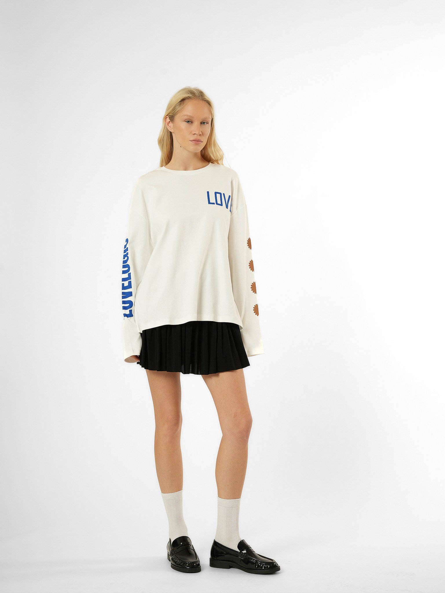 Baskılı Uzun Kol T-shirt Ekru