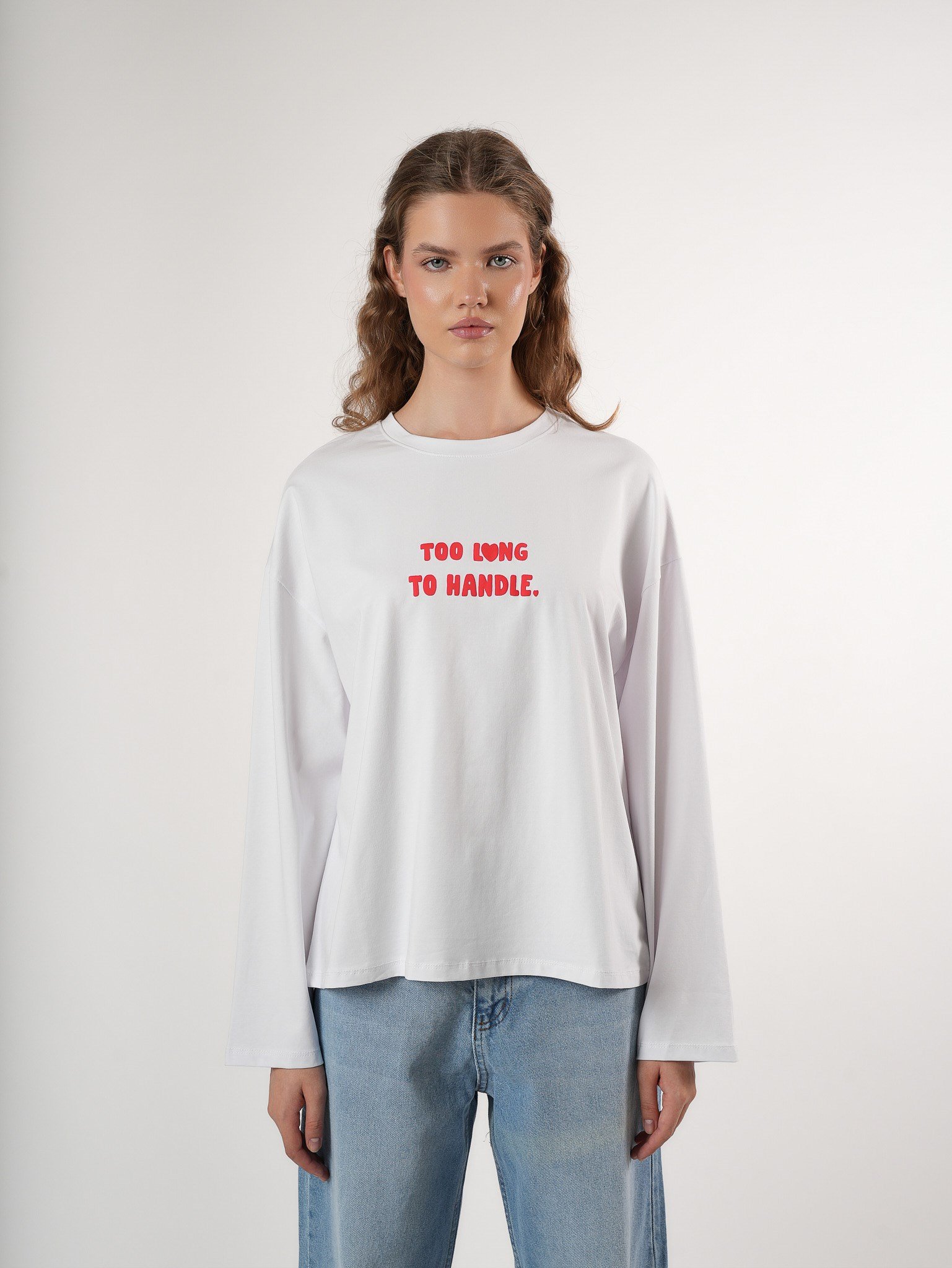 Baskılı Uzun Kol T-shirt Ekru