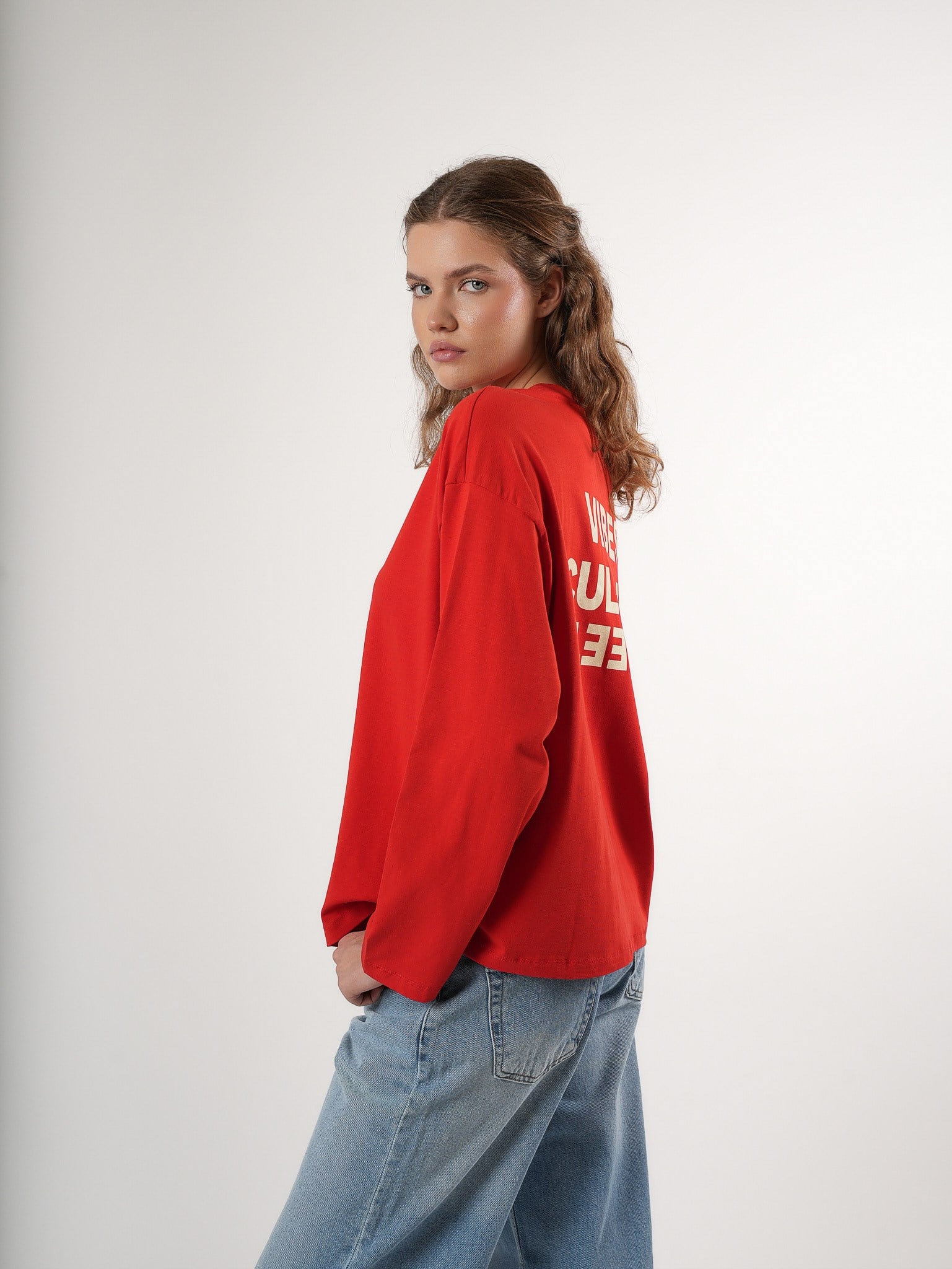 Baskılı Uzun Kol T-shirt Kırmızı