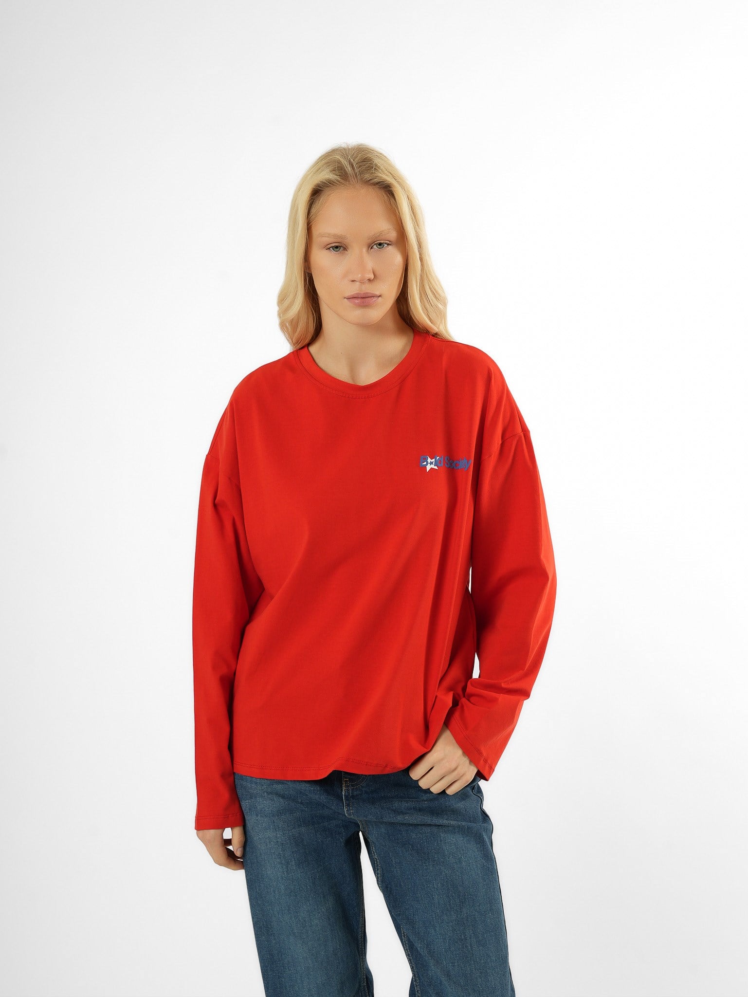Baskılı Uzun Kol T-shirt Kırmızı