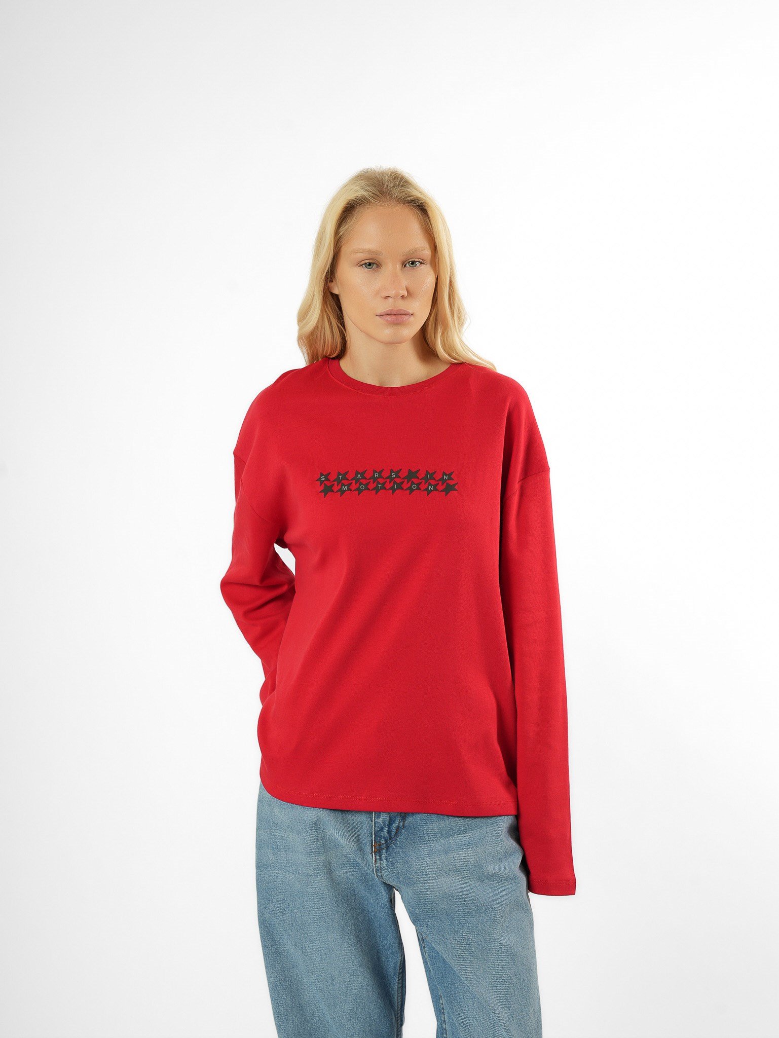 Baskılı Uzun Kol T-shirt Kırmızı