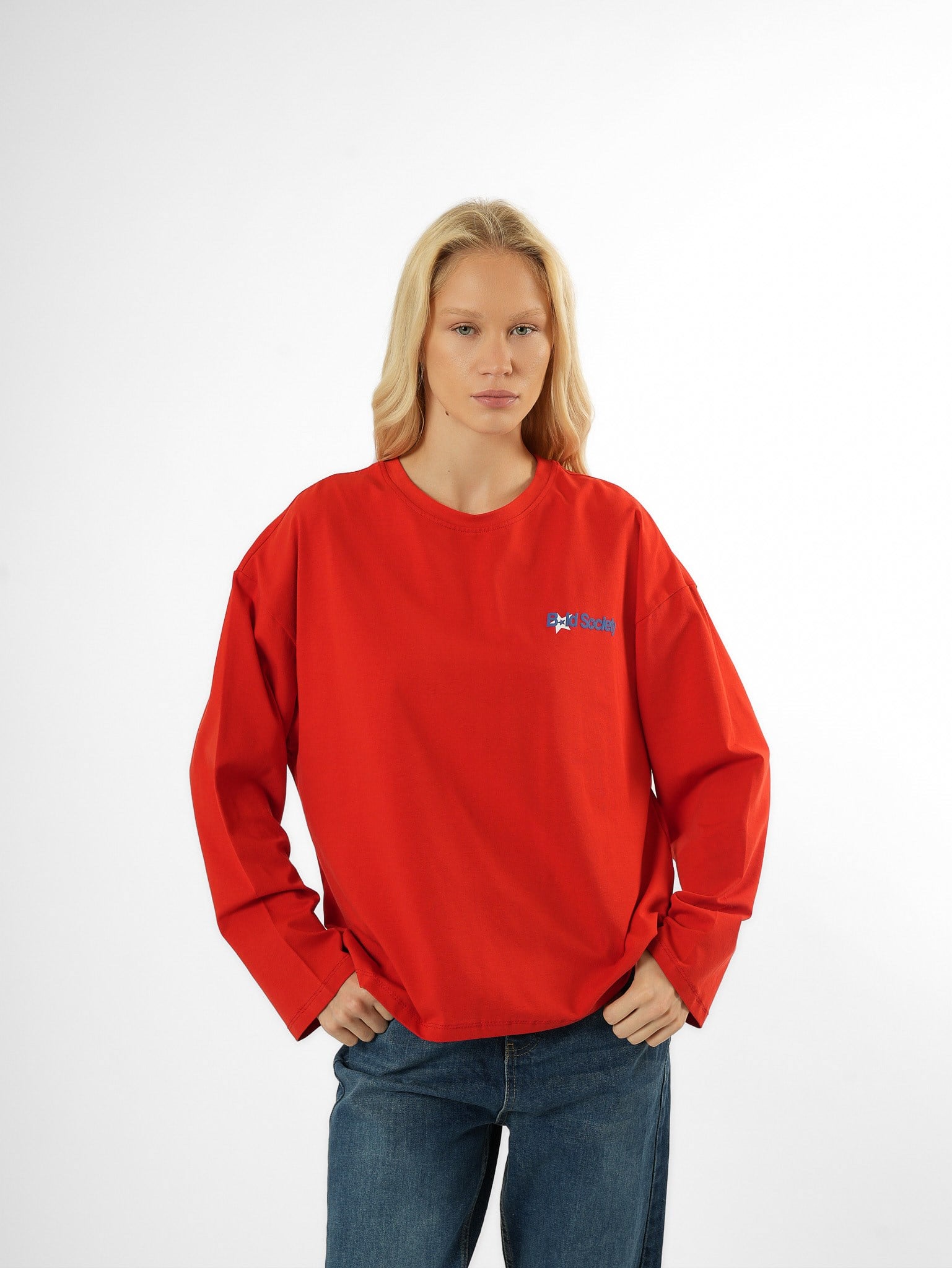 Baskılı Uzun Kol T-shirt Kırmızı