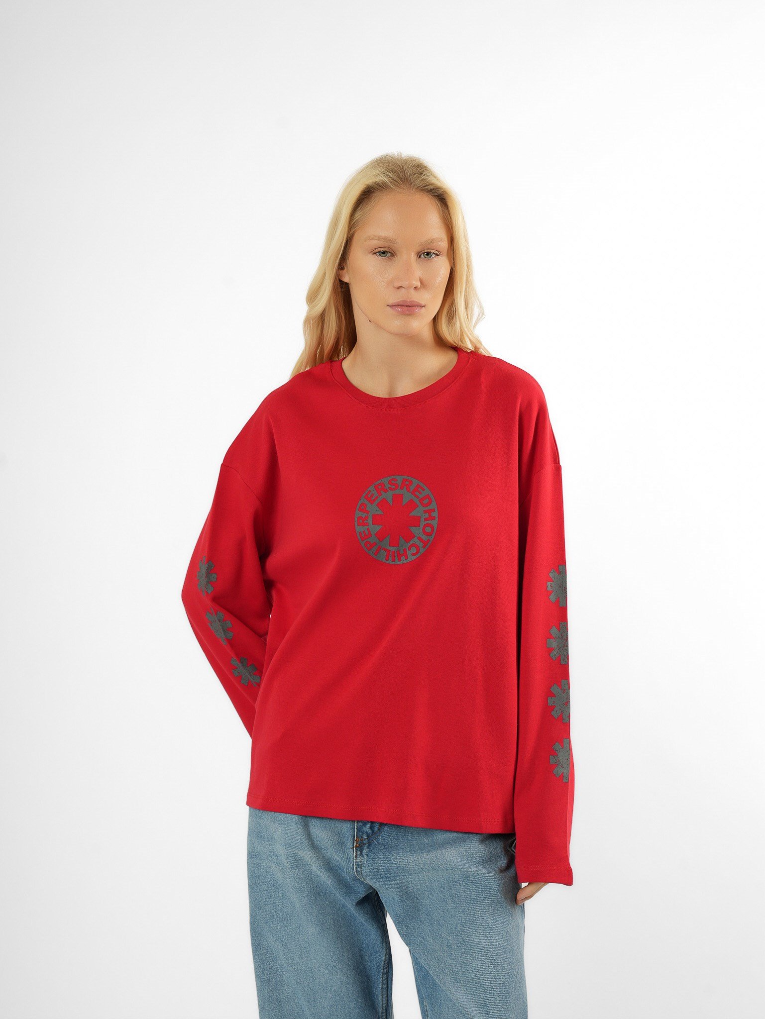 Baskılı Uzun Kol T-shirt Kırmızı