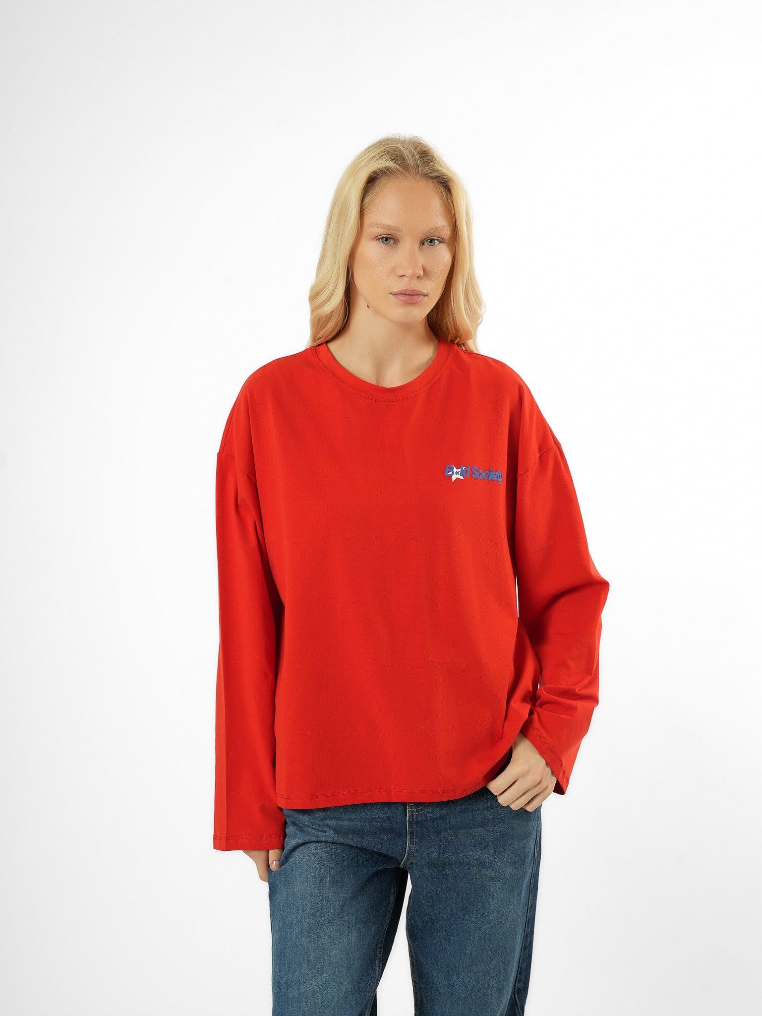 Baskılı Uzun Kol T-shirt Kırmızı