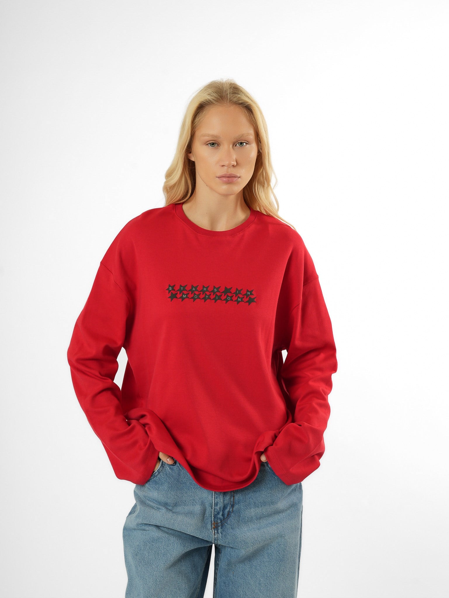 Baskılı Uzun Kol T-shirt Kırmızı