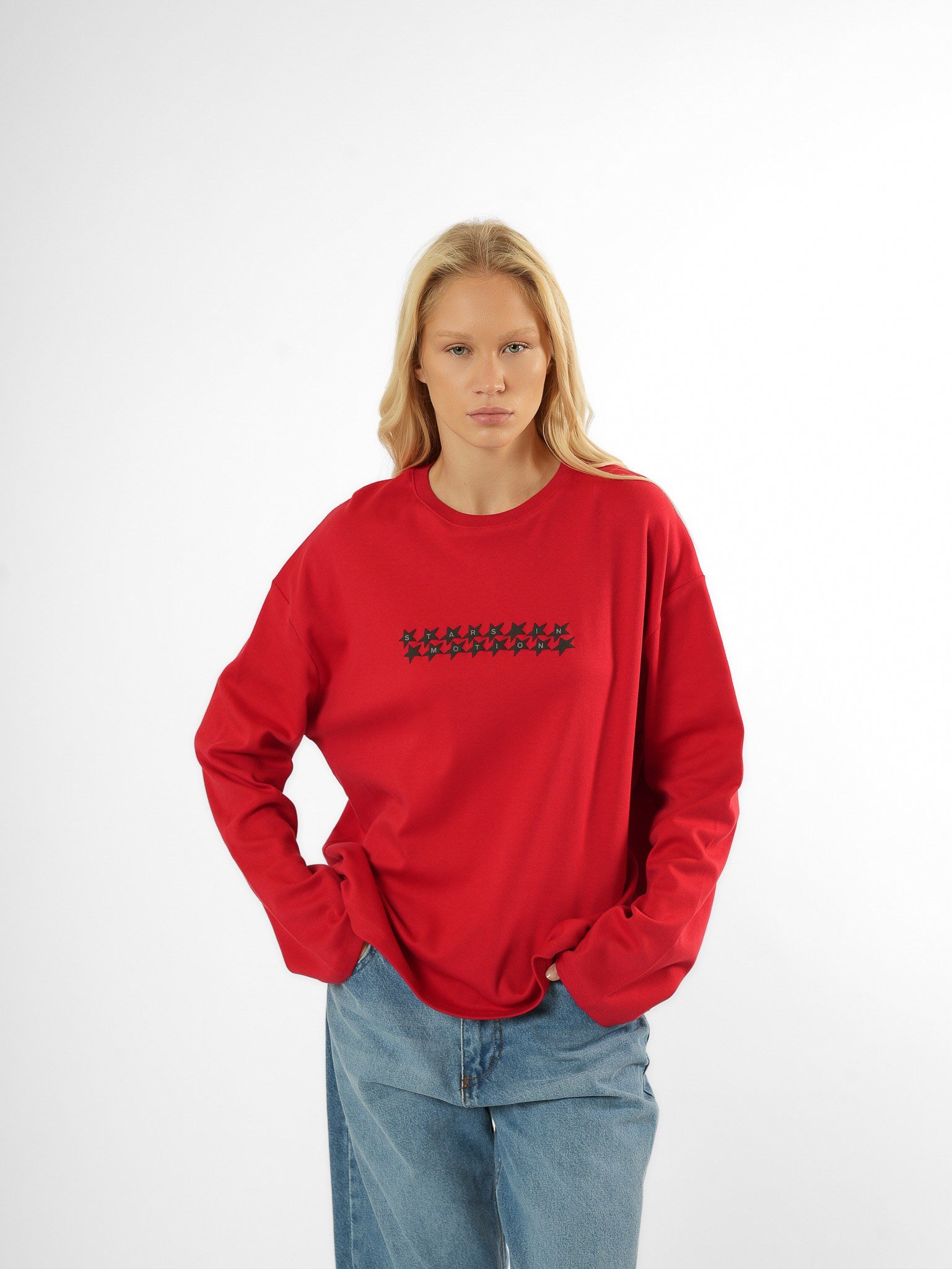 Baskılı Uzun Kol T-shirt Kırmızı