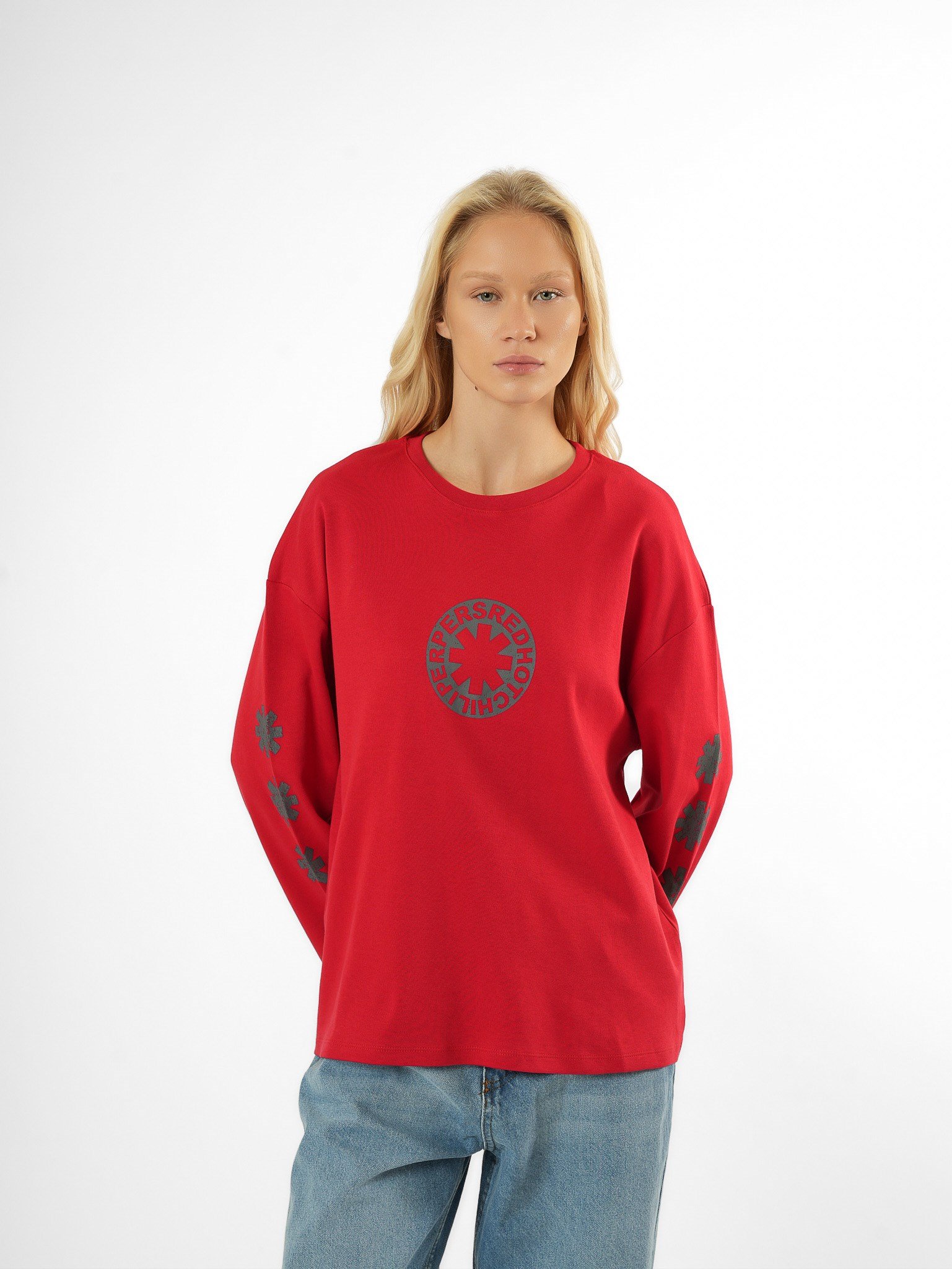 Baskılı Uzun Kol T-shirt Kırmızı