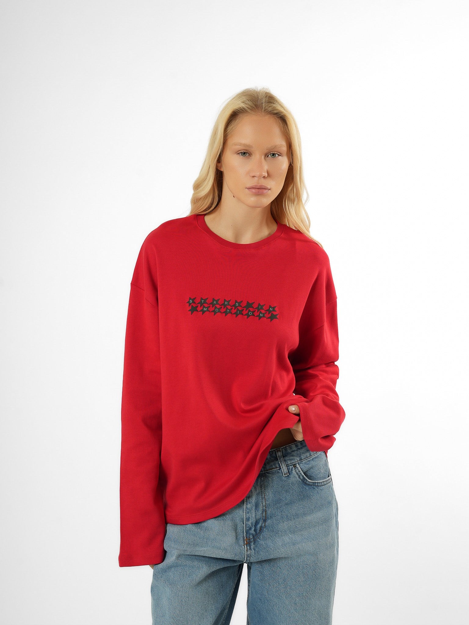 Baskılı Uzun Kol T-shirt Kırmızı