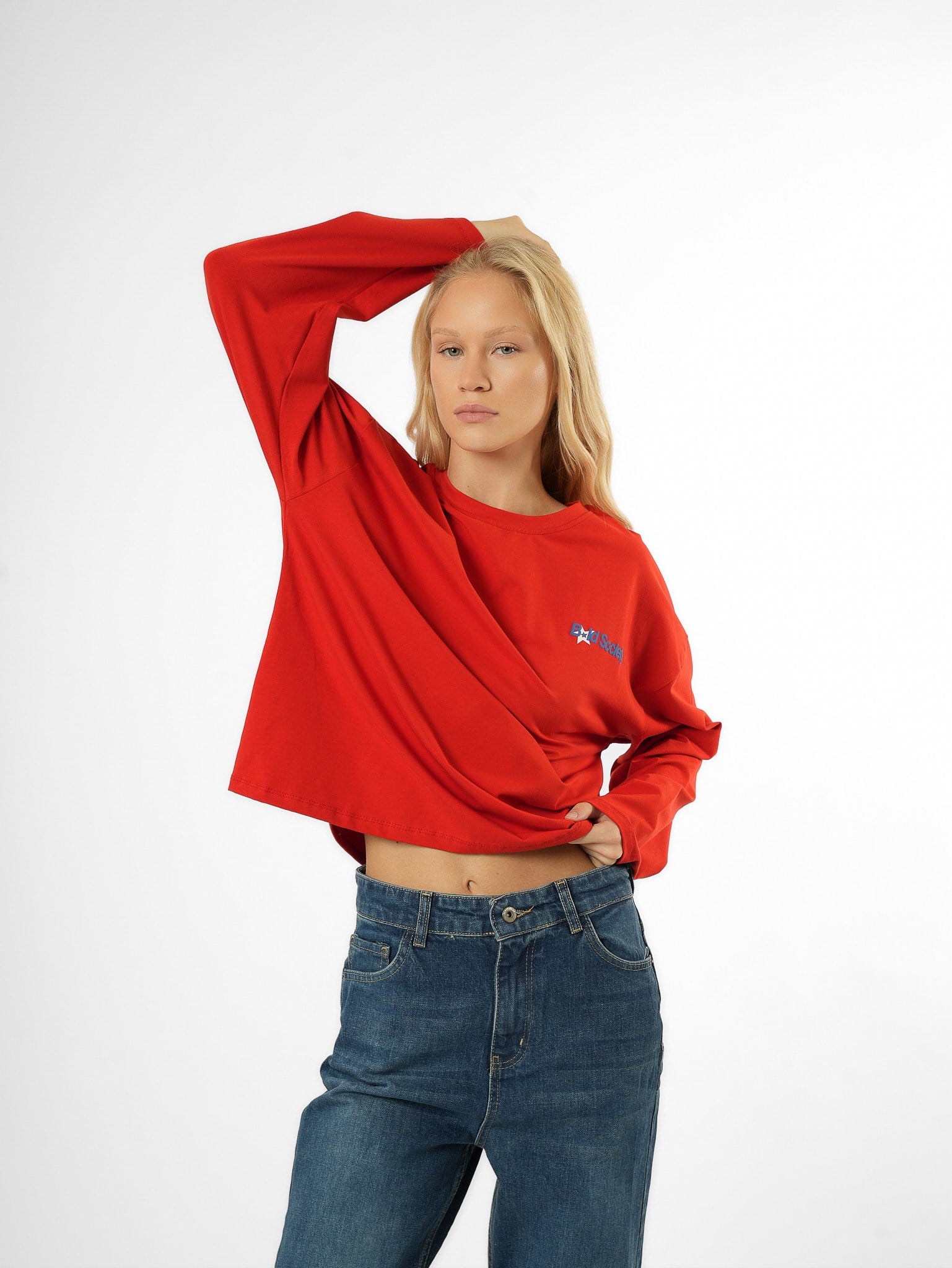 Baskılı Uzun Kol T-shirt Kırmızı