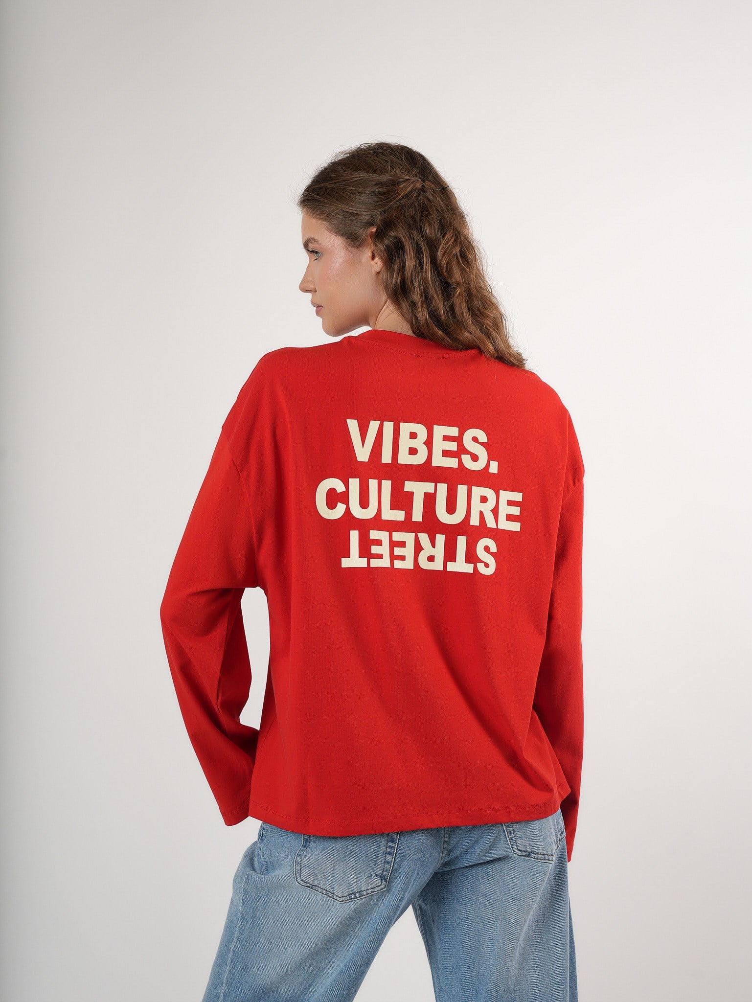 Baskılı Uzun Kol T-shirt Kırmızı