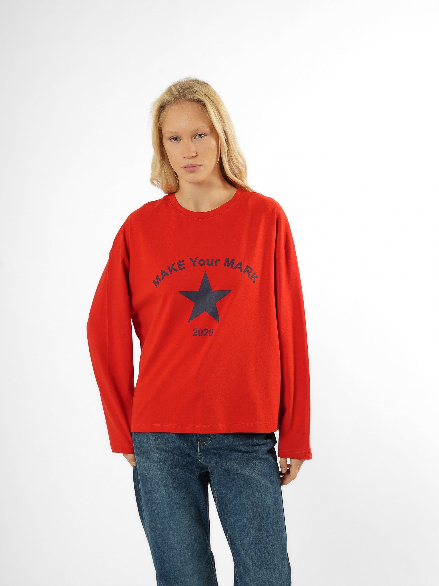 Baskılı Uzun Kol T-shirt Kırmızı