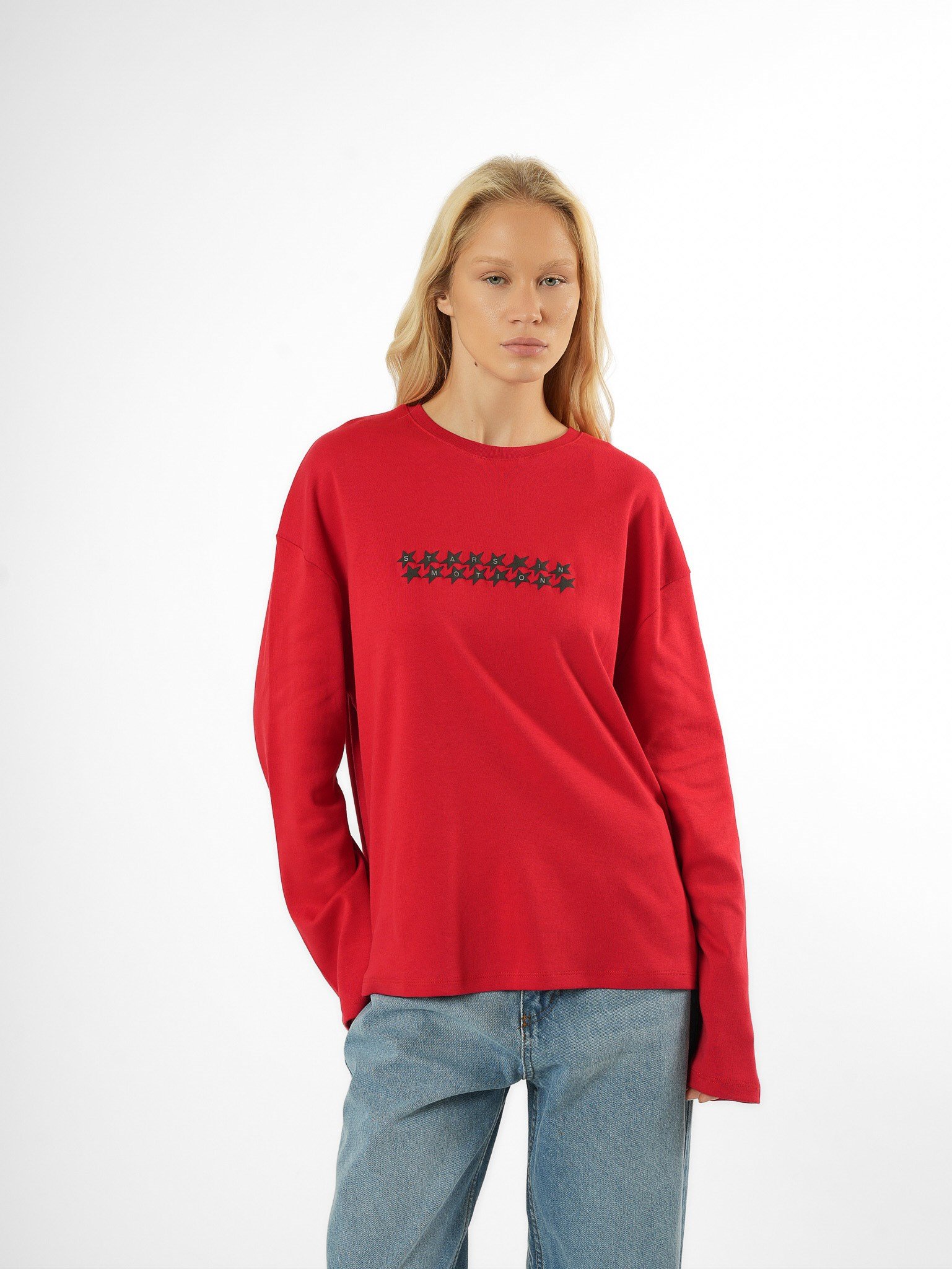 Baskılı Uzun Kol T-shirt Kırmızı