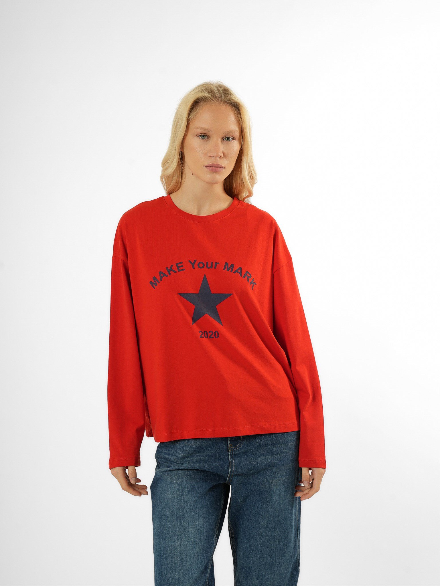 Baskılı Uzun Kol T-shirt Kırmızı