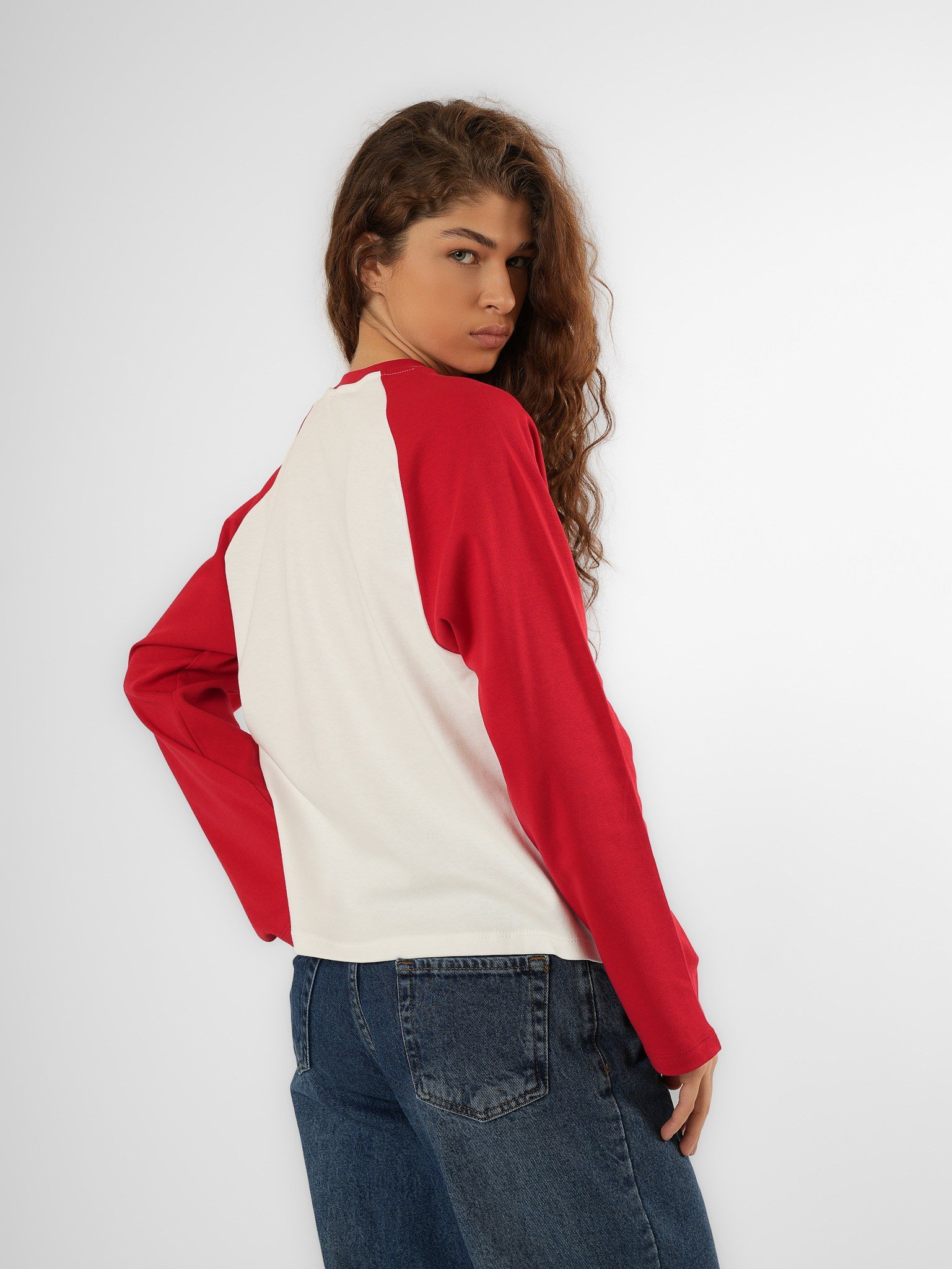 Baskılı Uzun Kol T-shirt Kırmızı-Ekru