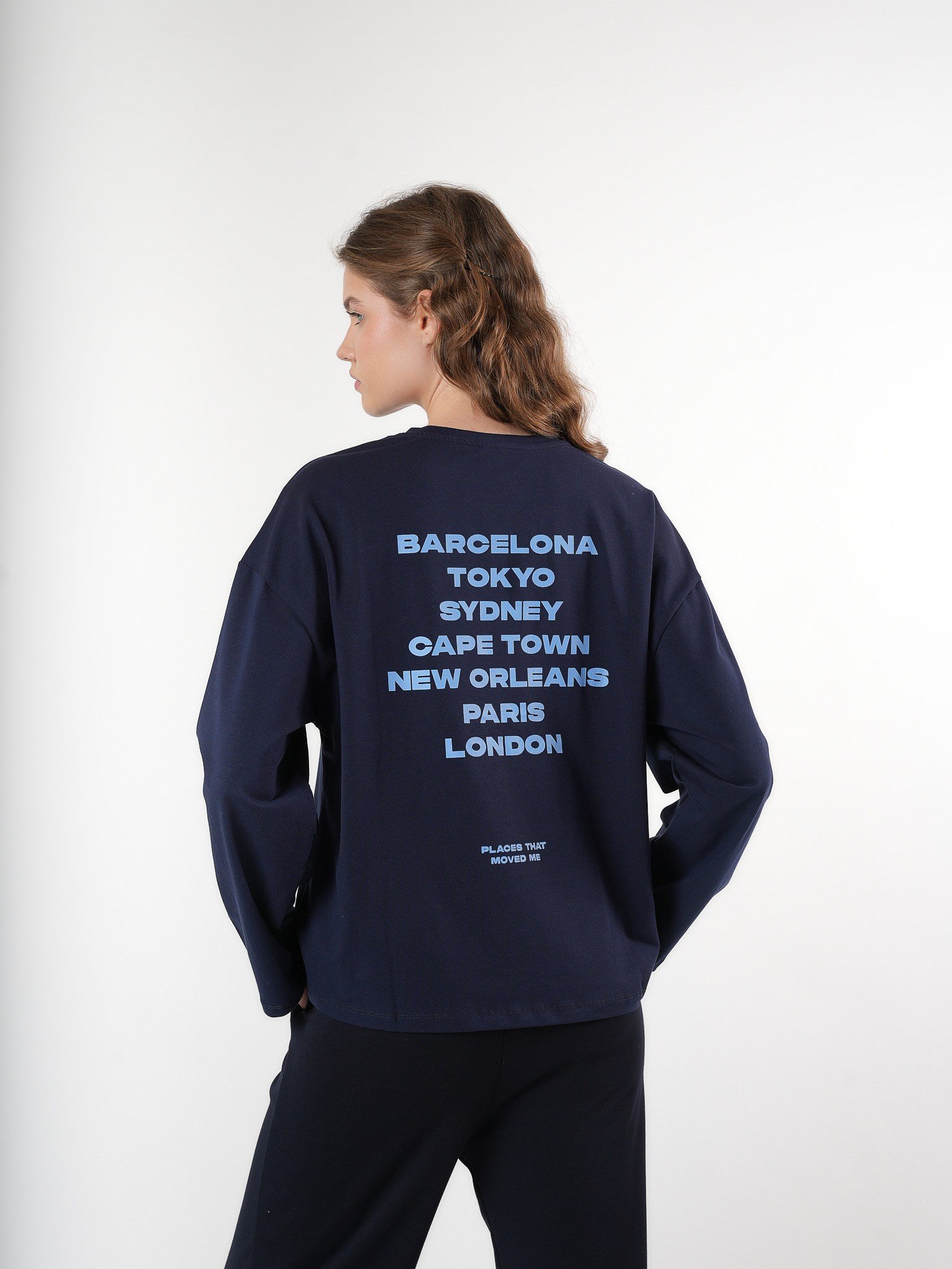 Baskılı Uzun Kol T-shirt Lacivert