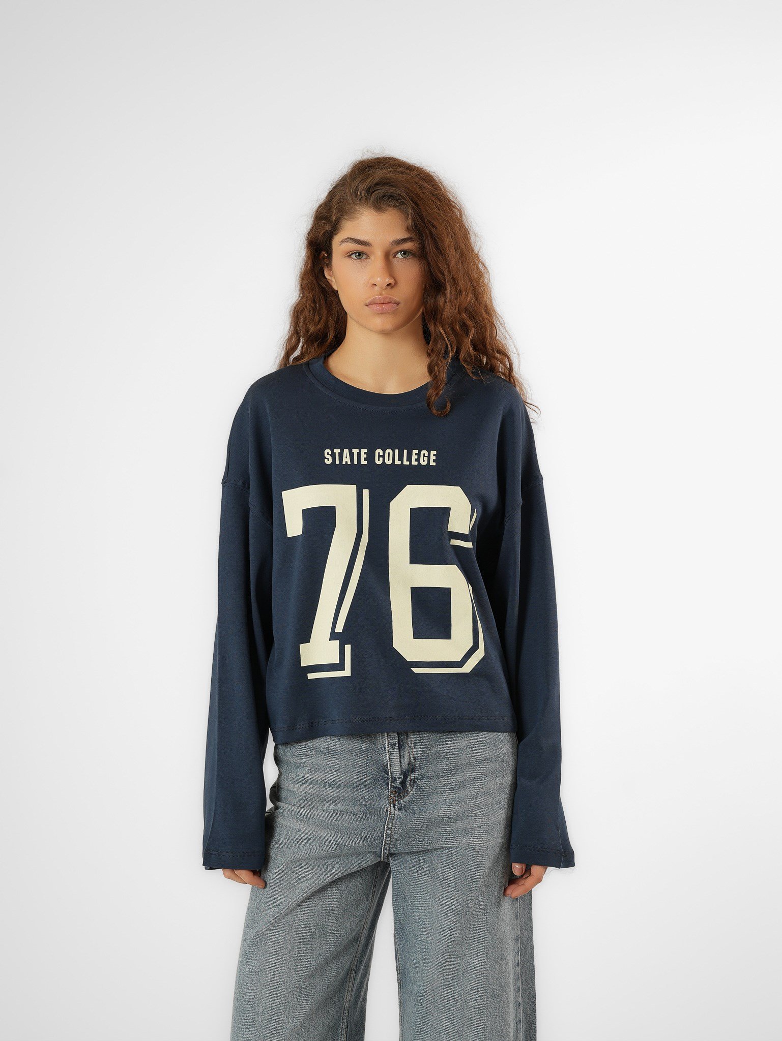 Baskılı Uzun Kol T-shirt Lacivert