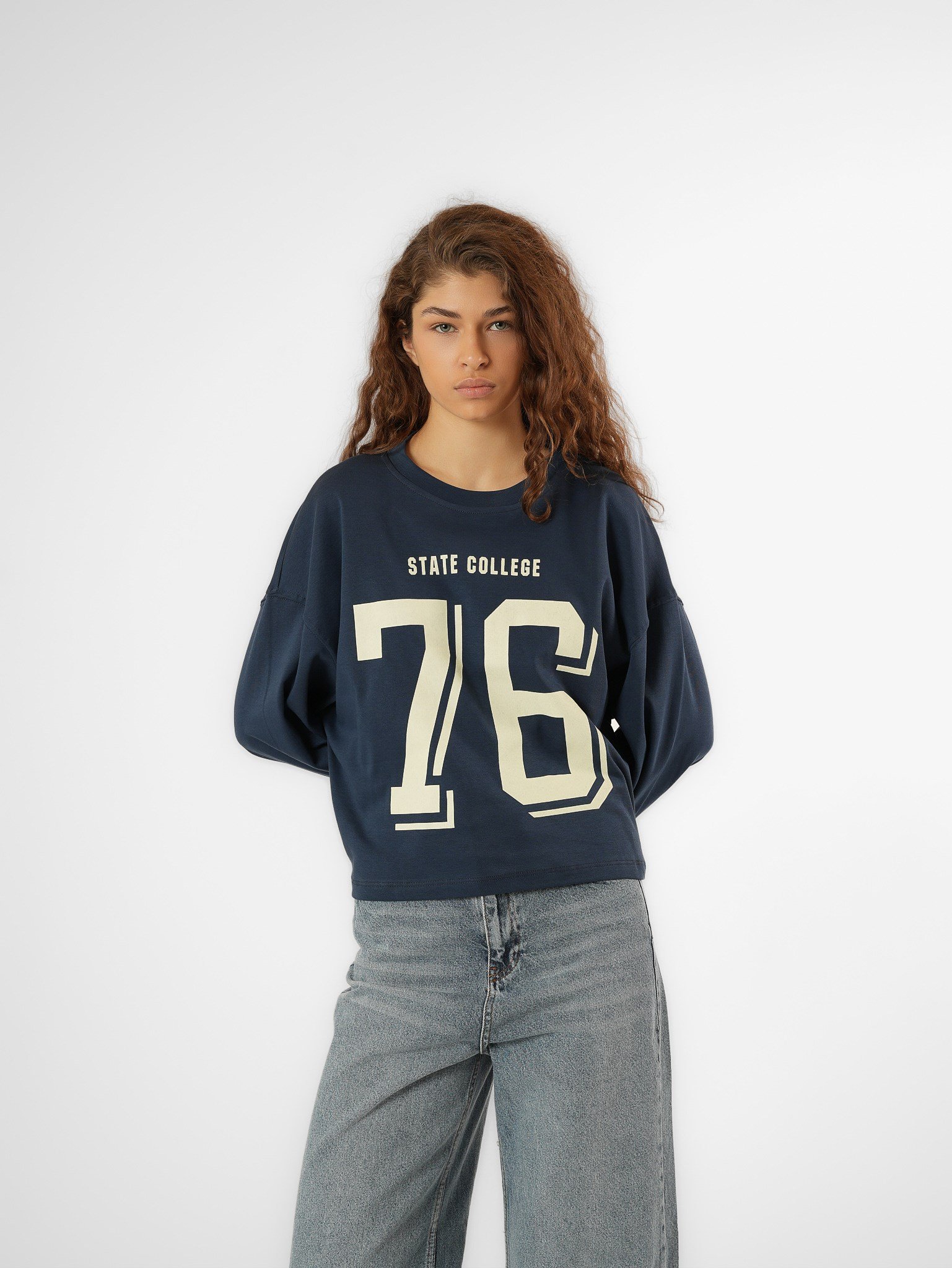 Baskılı Uzun Kol T-shirt Lacivert
