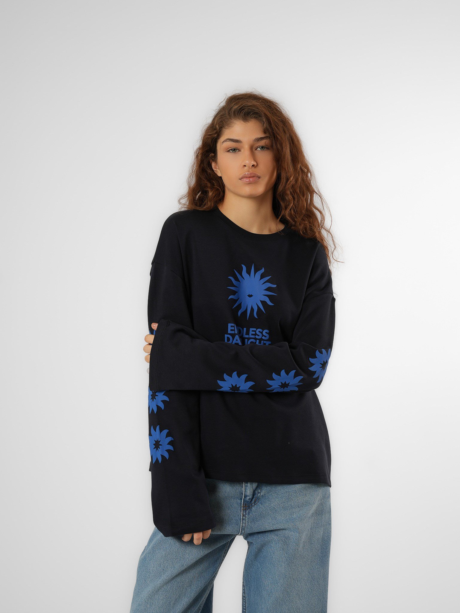 Baskılı Uzun Kol T-shirt Lacivert