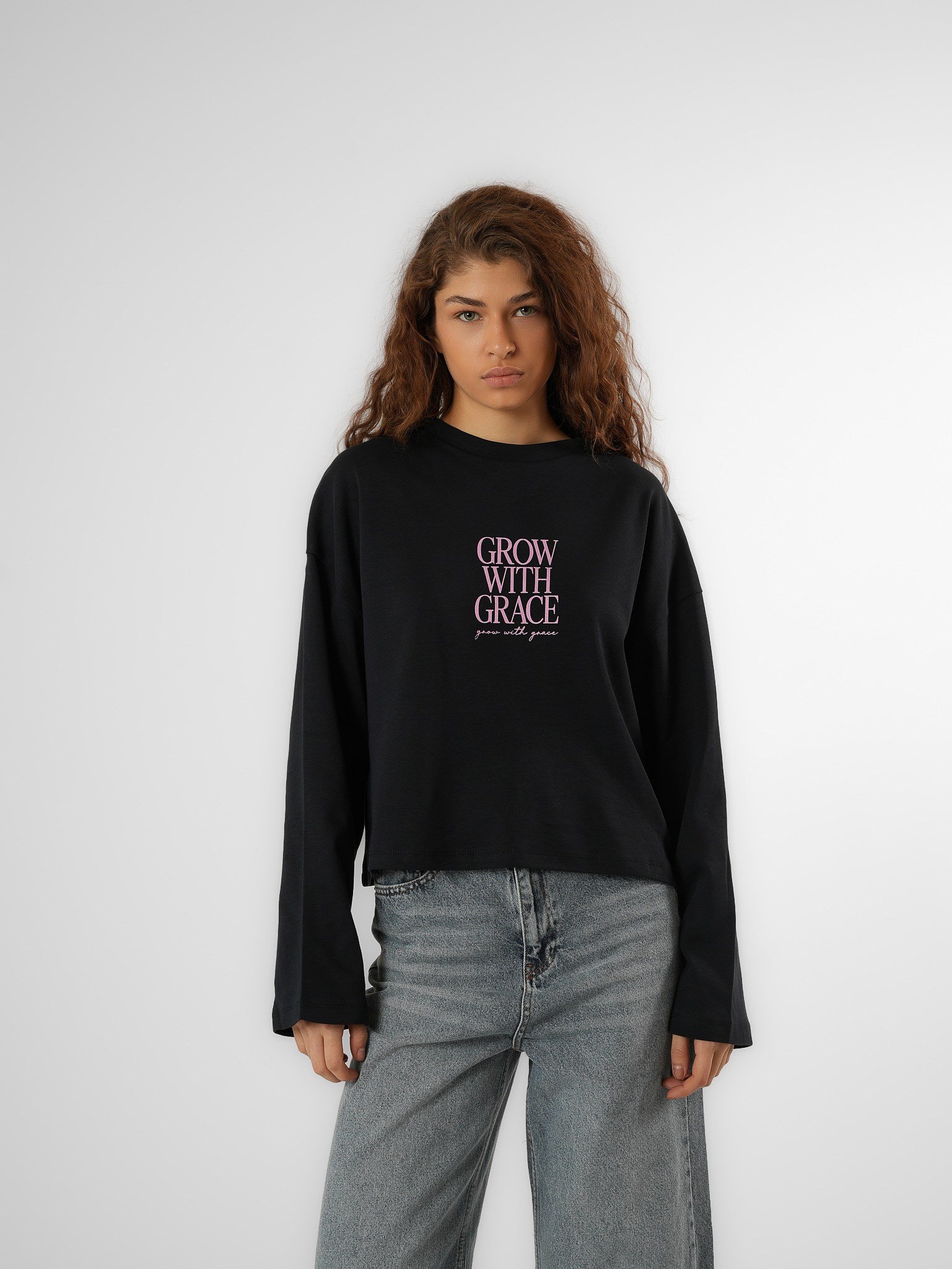 Baskılı Uzun Kol T-shirt Lacivert