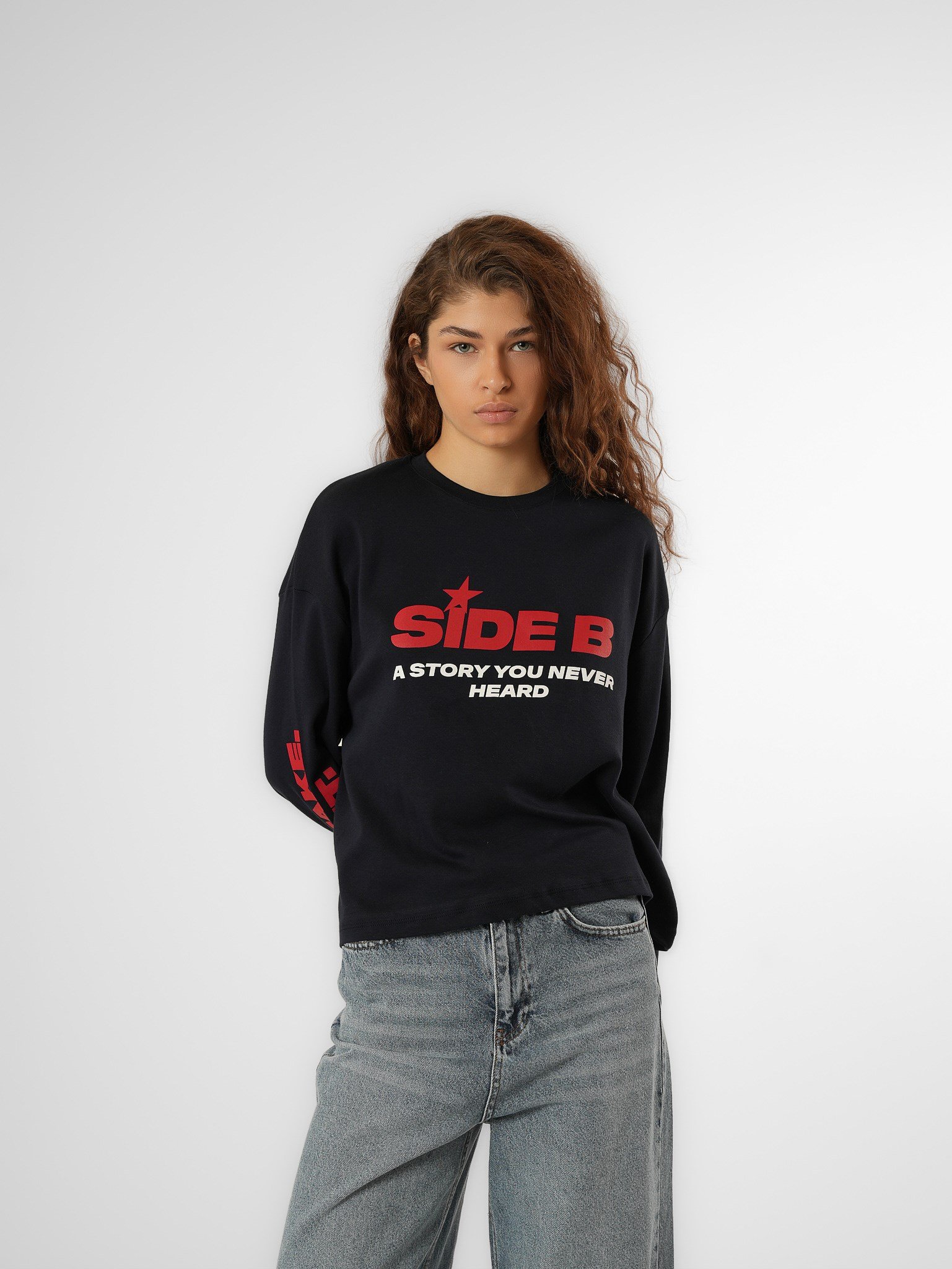 Baskılı Uzun Kol T-shirt Lacivert