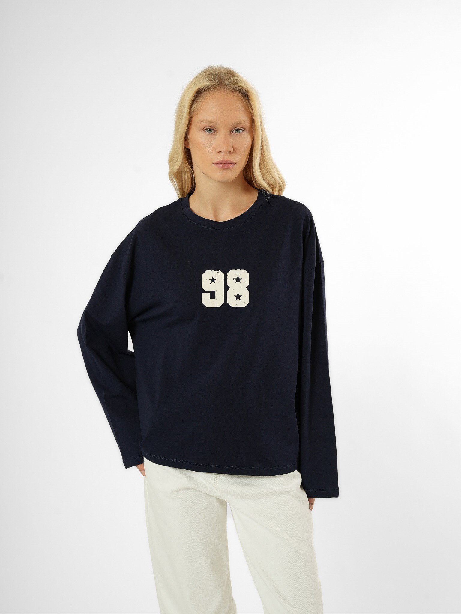 Baskılı Uzun Kol T-shirt Lacivert