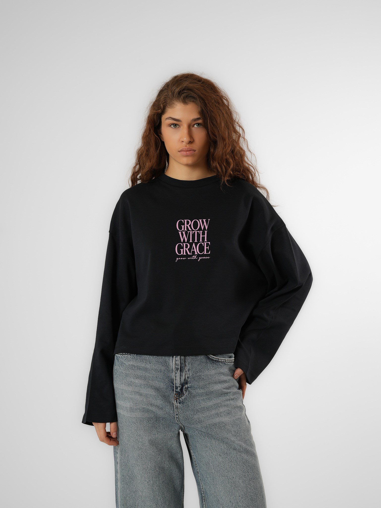 Baskılı Uzun Kol T-shirt Lacivert