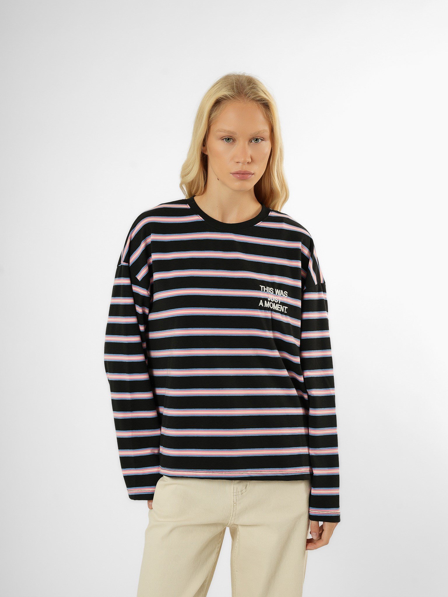 Baskılı Uzun Kol T-shirt Lacivert-Pembe