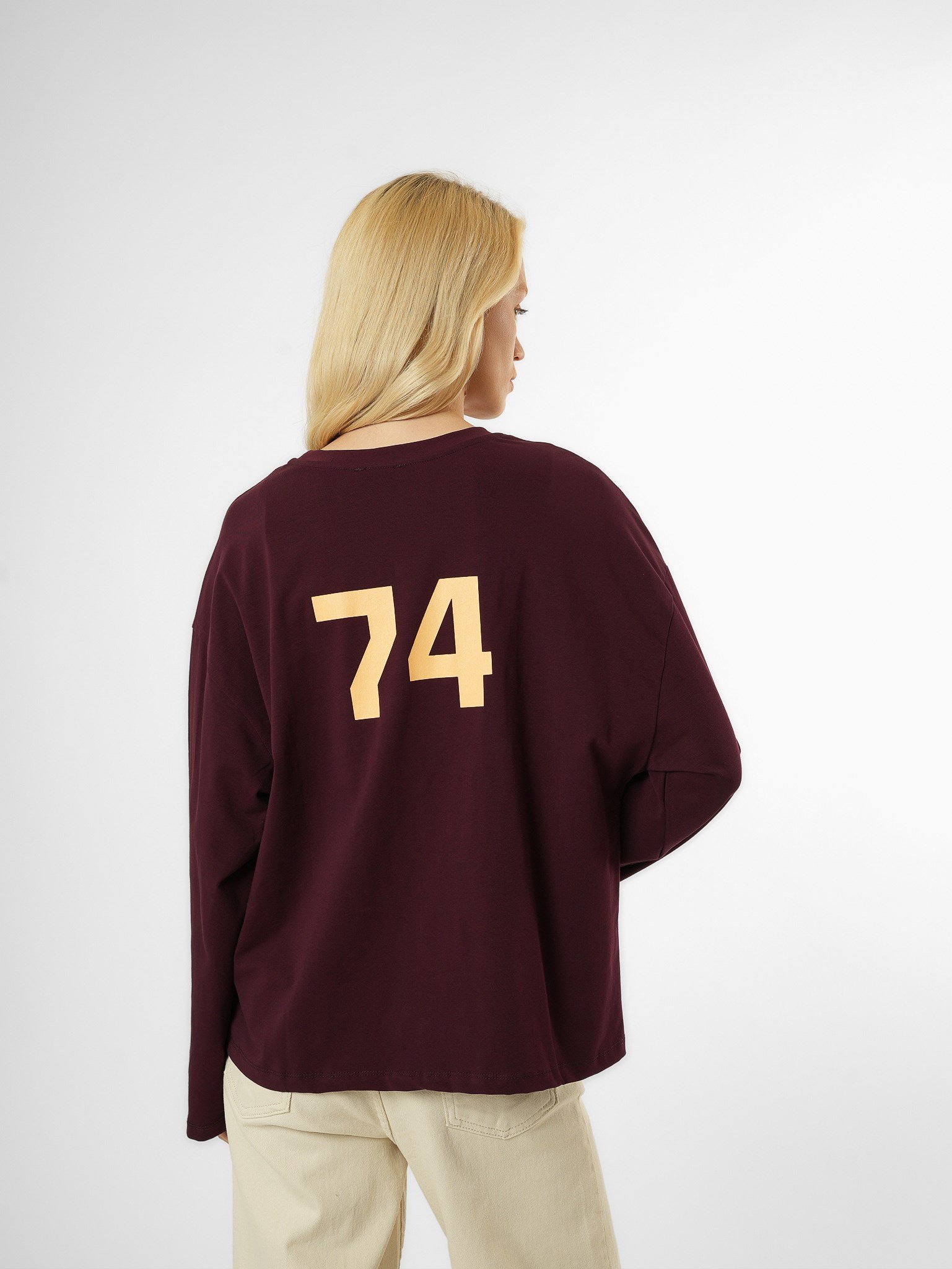 Baskılı Uzun Kol T-shirt Mürdüm
