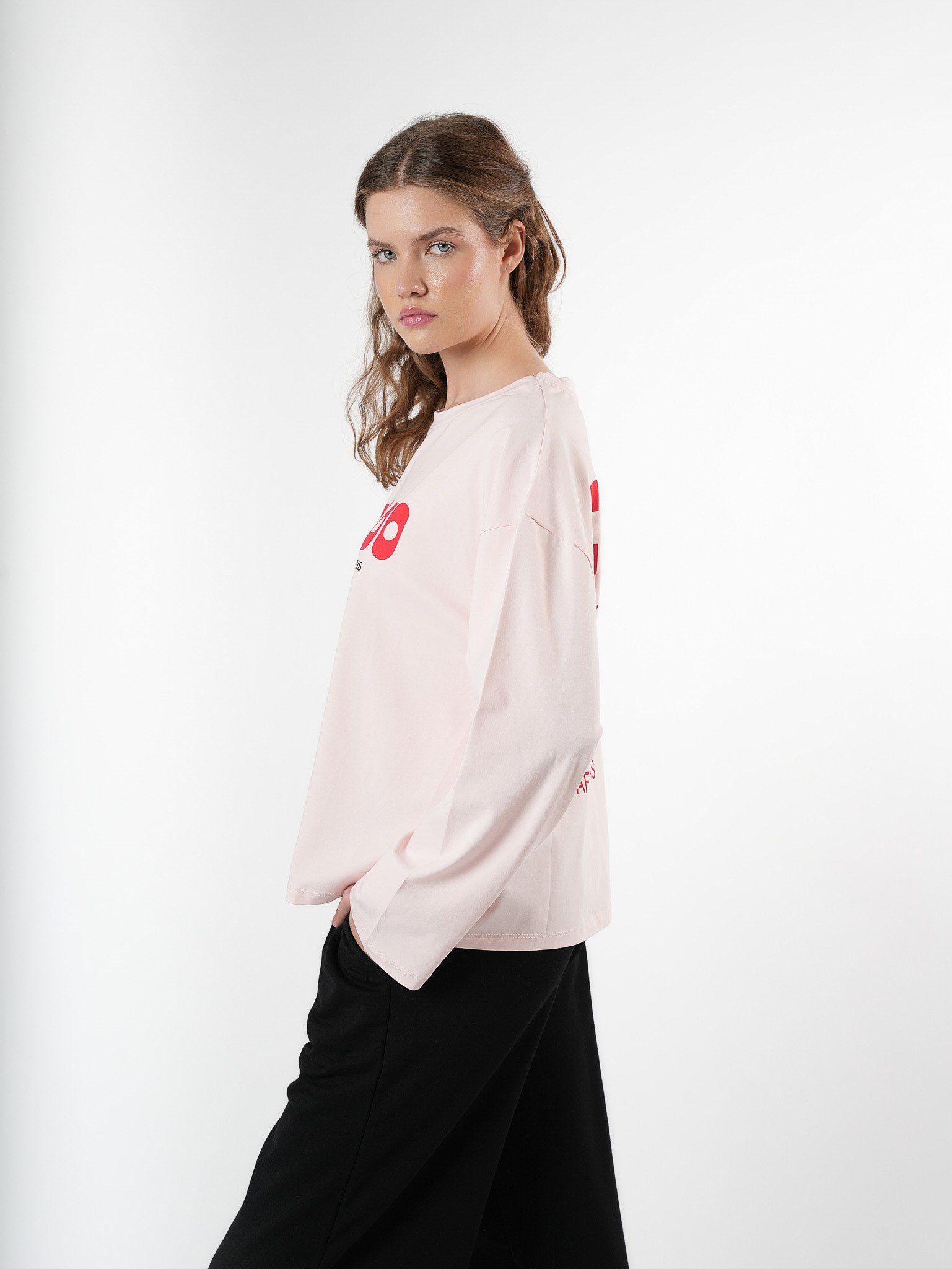 Baskılı Uzun Kol T-shirt Pembe