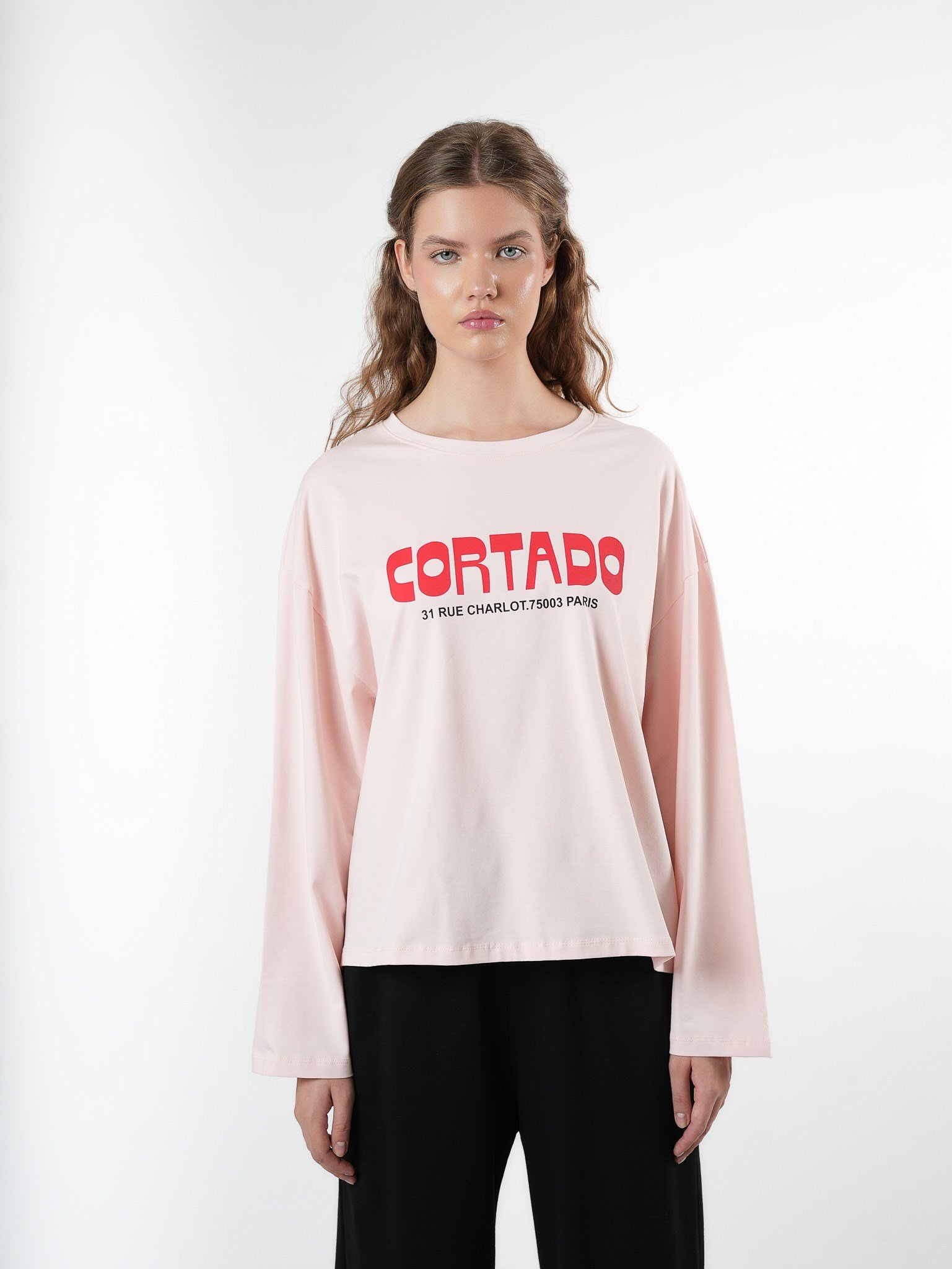 Baskılı Uzun Kol T-shirt Pembe
