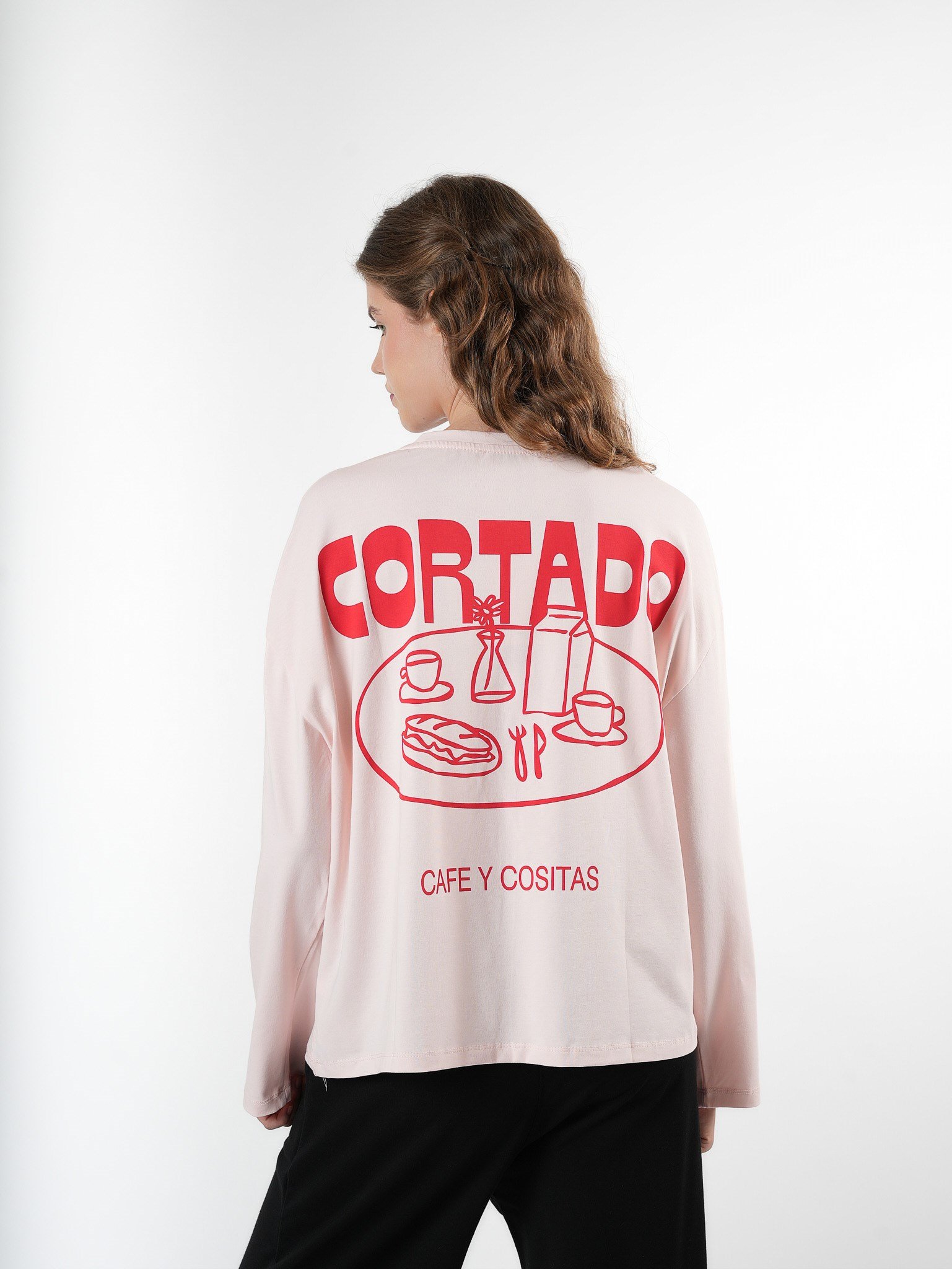 Baskılı Uzun Kol T-shirt Pembe