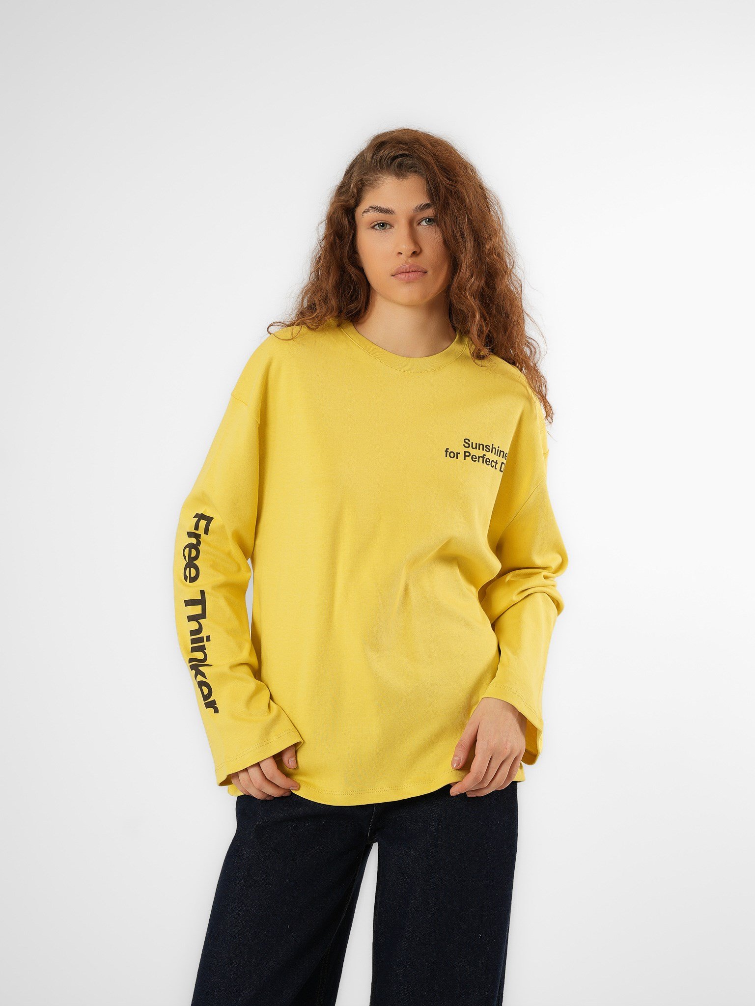Baskılı Uzun Kol T-shirt Safran Sarı